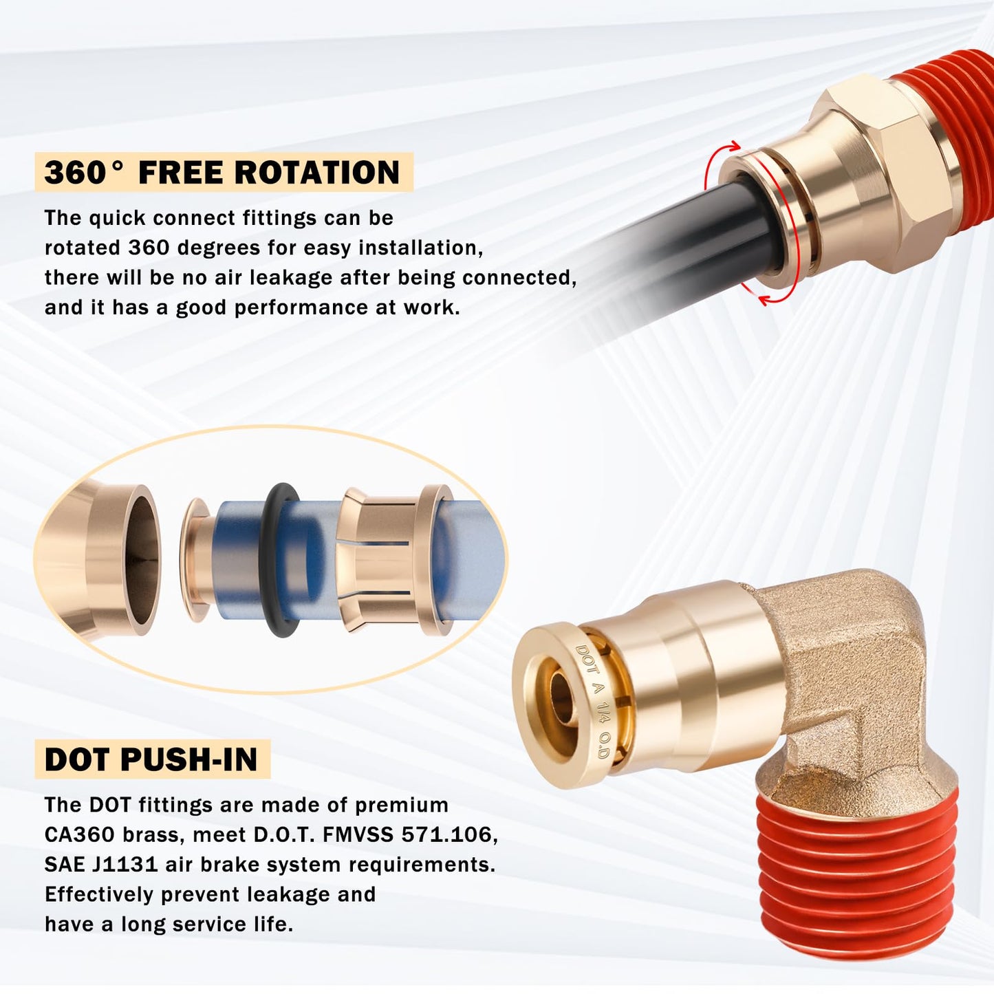 CheeMuii 76 PCS Brass DOT Air Line Fittings with 100FT 1/4" and 50FT 3/8" Blue DOT Air Lines Kit Push Lock Air Line Quick Connect Fittings with Pneumatic Tubing Set