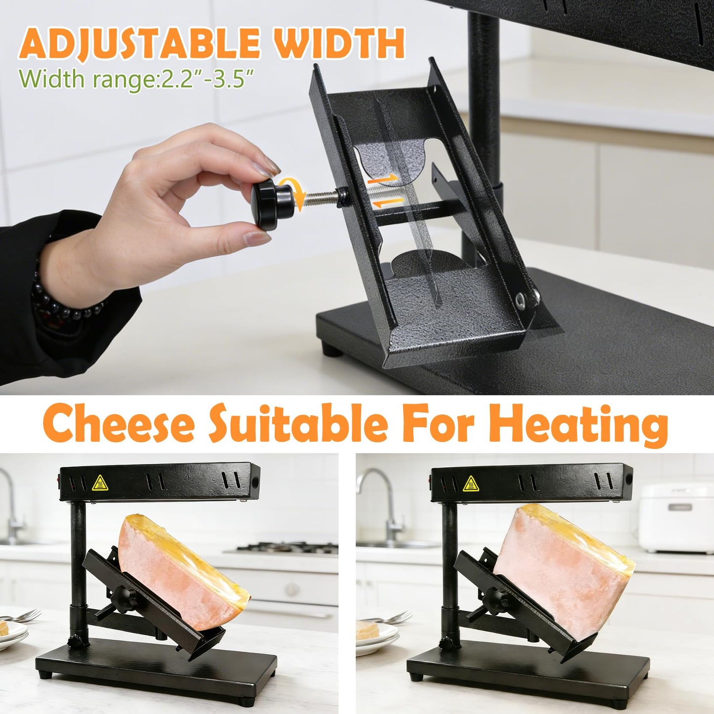 Raclette Cheese Melter Commercial Electric Cheese Machine Cheese Melting Machine Adjustable Raclette Machine For Half Cheese Wheel Sliced Cheese，With 4 cheese plates