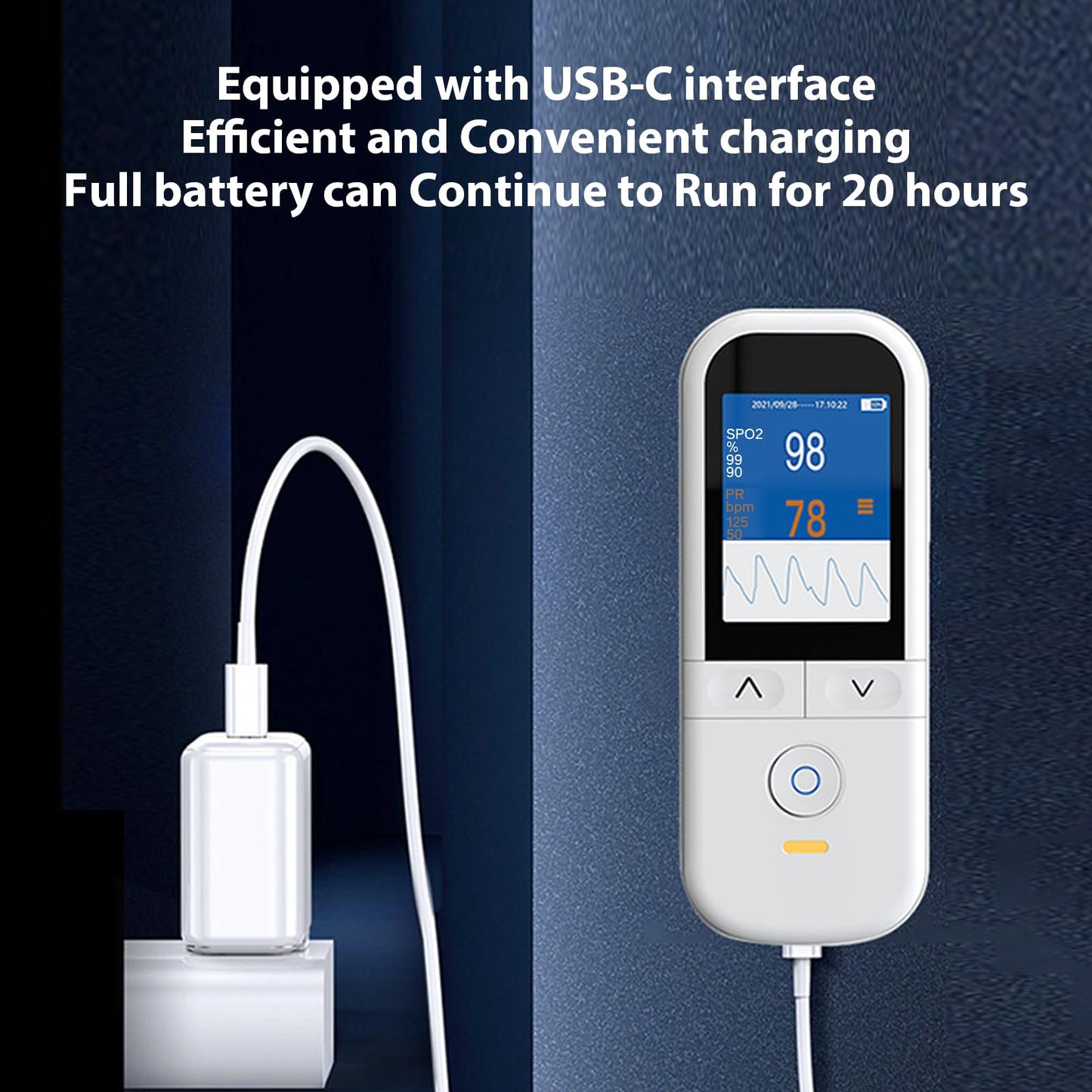 Medical Grade Pulse Oximeter for Adults - Continuous Monitoring, Adjustable SpO2 & Pulse Alarms, Rechargeable Handheld Oximeter Profesional Oximetro, Data Traceability, Instant Alarm