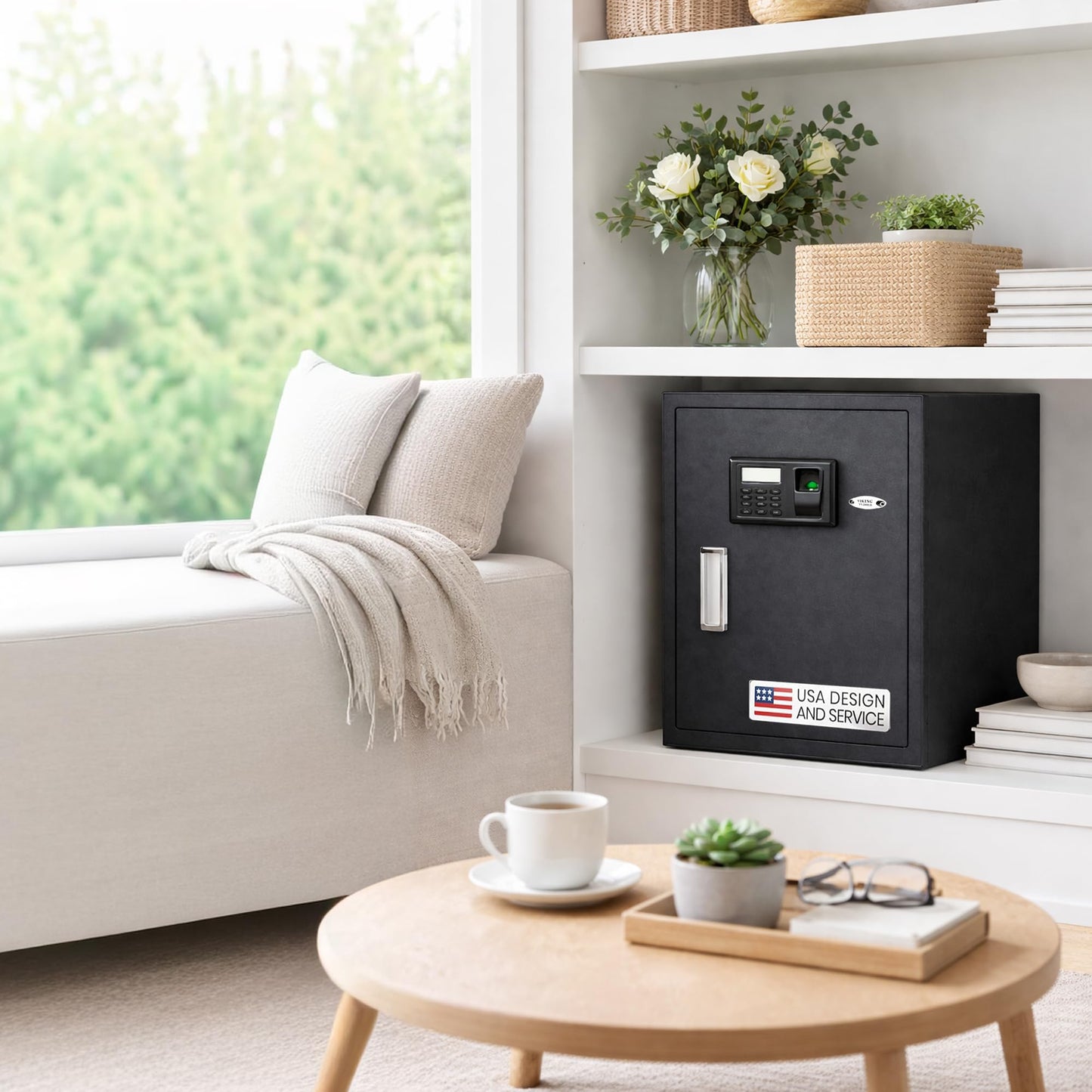 Viking Security Safe Large Biometric Safe – Quick-Access Fingerprint, PIN & Key Entry, Heavy-Duty Steel with Anti-Pry Door, Adjustable Shelves, Interior LED Light VS-50BLX