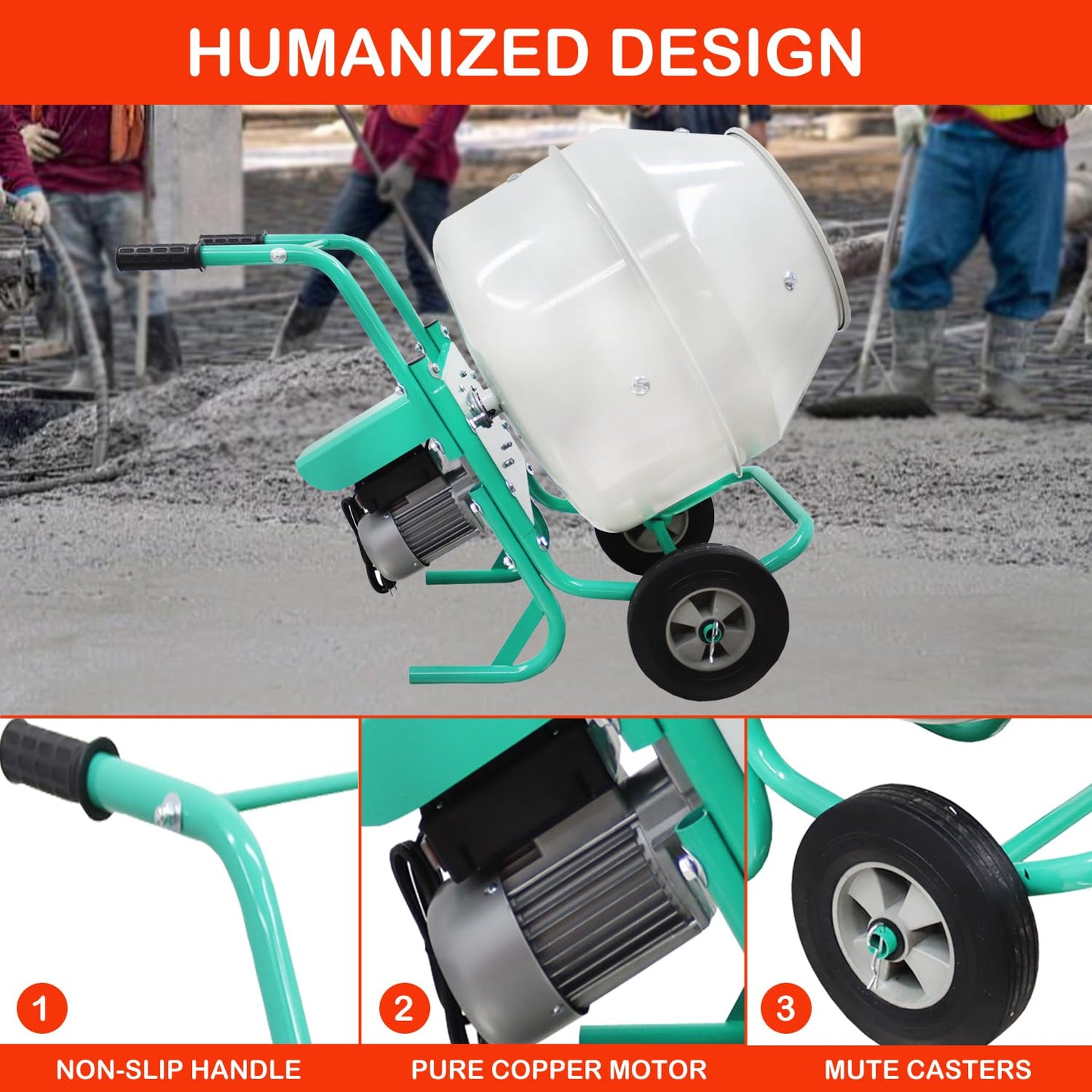 HayWHNKN 5.3 Cu.Ft Electric Concrete Mixer 4 Steel Blades Cement Mixer Pure Copper Motor Portable Wheels for Construction Home Renovation Farm