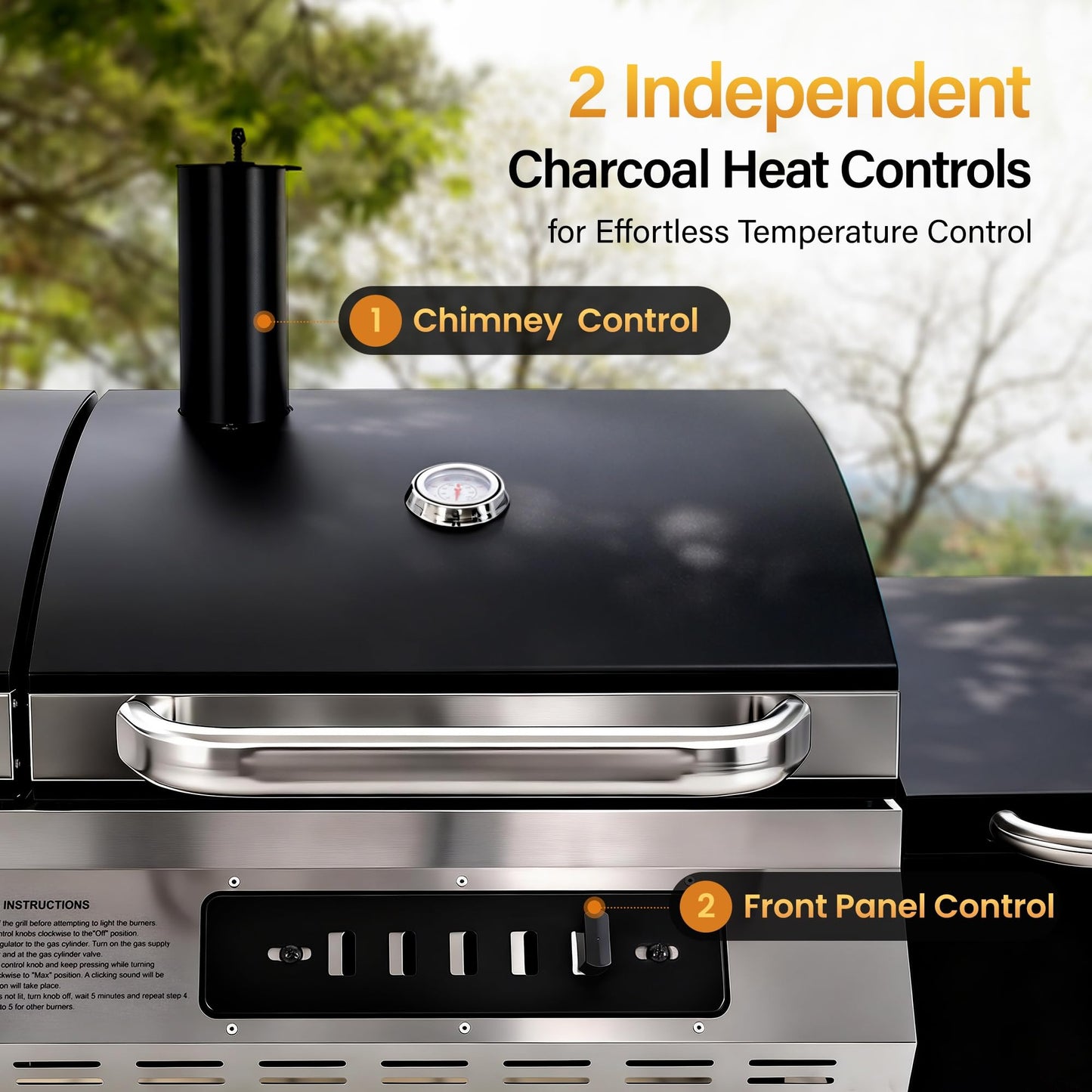 Sophia & William 3-Burner Gas and Charcoal Grill Combo with Offset Smoker - Dual Fuel BBQ Grill, 840 sq. in. Cooking Area, Heavy Duty Propane Barbecue for Outdoor Patio Cooking, Black