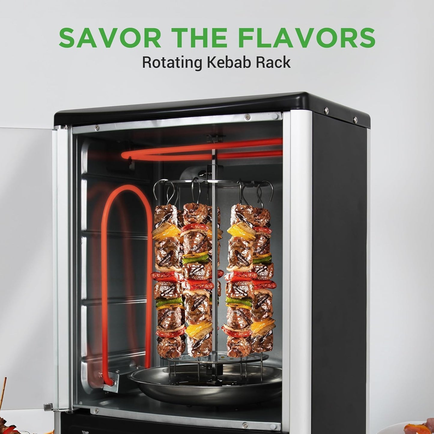 Nutrichef Vertical Countertop Oven with Rotisserie, Bake, Broil, & Kebab Rack Functions - Adjustable Settings - 2 Shelves - 1500W - Thanksgiving Turkey - Includes Grill, Kebab skewer racks & bake pan