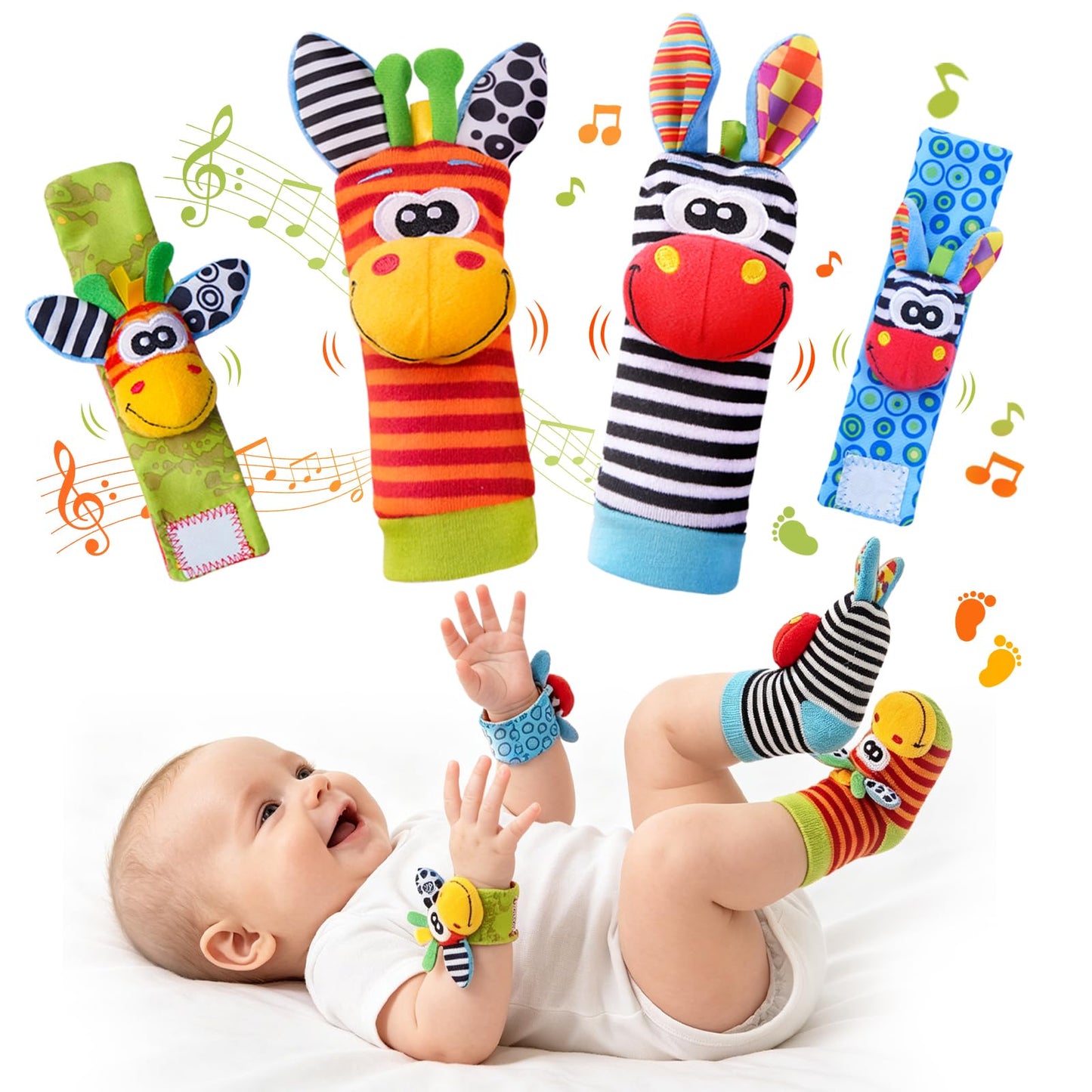 PHEZAPA Baby Toys 0-6 Months, Infant Rattle Socks, Wrist Hand & Foot Finder Socks Set,Soft Newborn Sensory Toys,Infant rattles for Babies 0 3 6 Months,Girl Boy Shower Gifts 6-12 Months