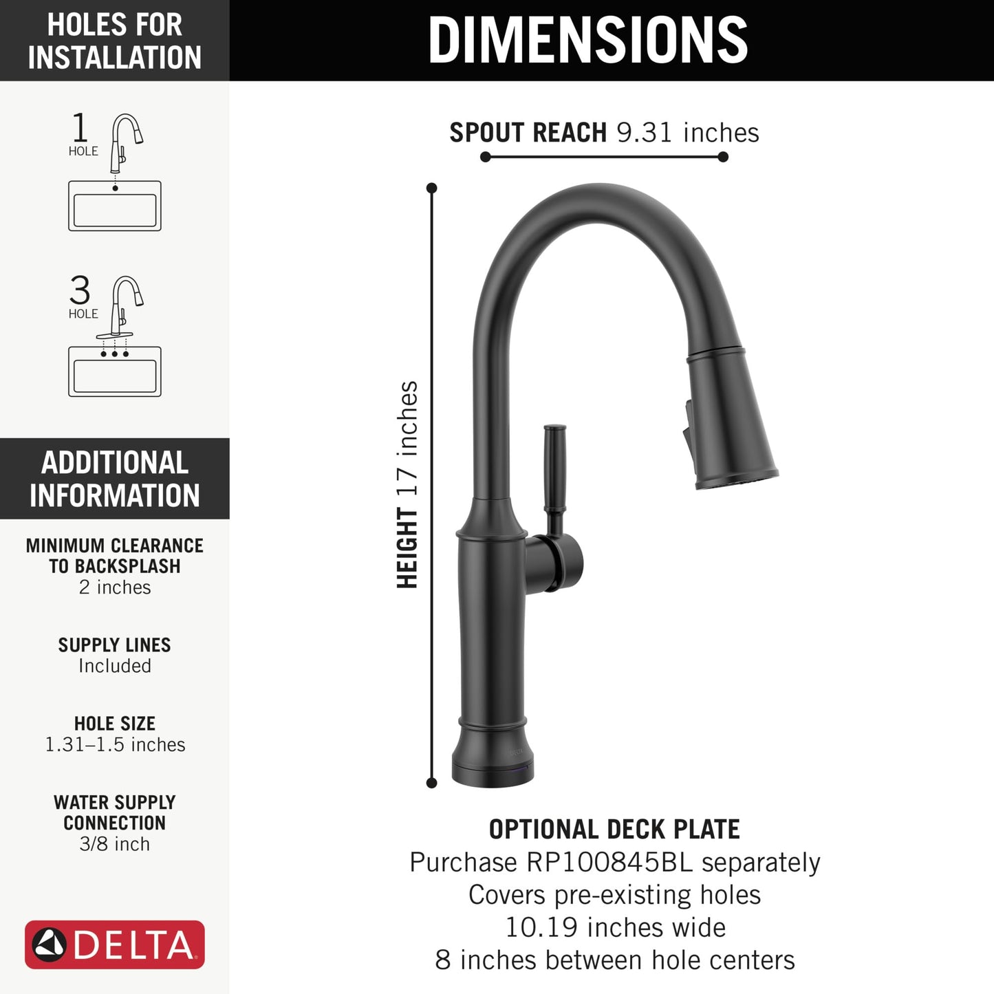 Delta Faucet Renaldi Touchless Kitchen Faucet with Touch Technology, Matte Black Kitchen Sink Faucet, Delta ProClean Kitchen Faucet, Pull Down Kitchen Faucet, Matte Black 9184TL-BL-DST