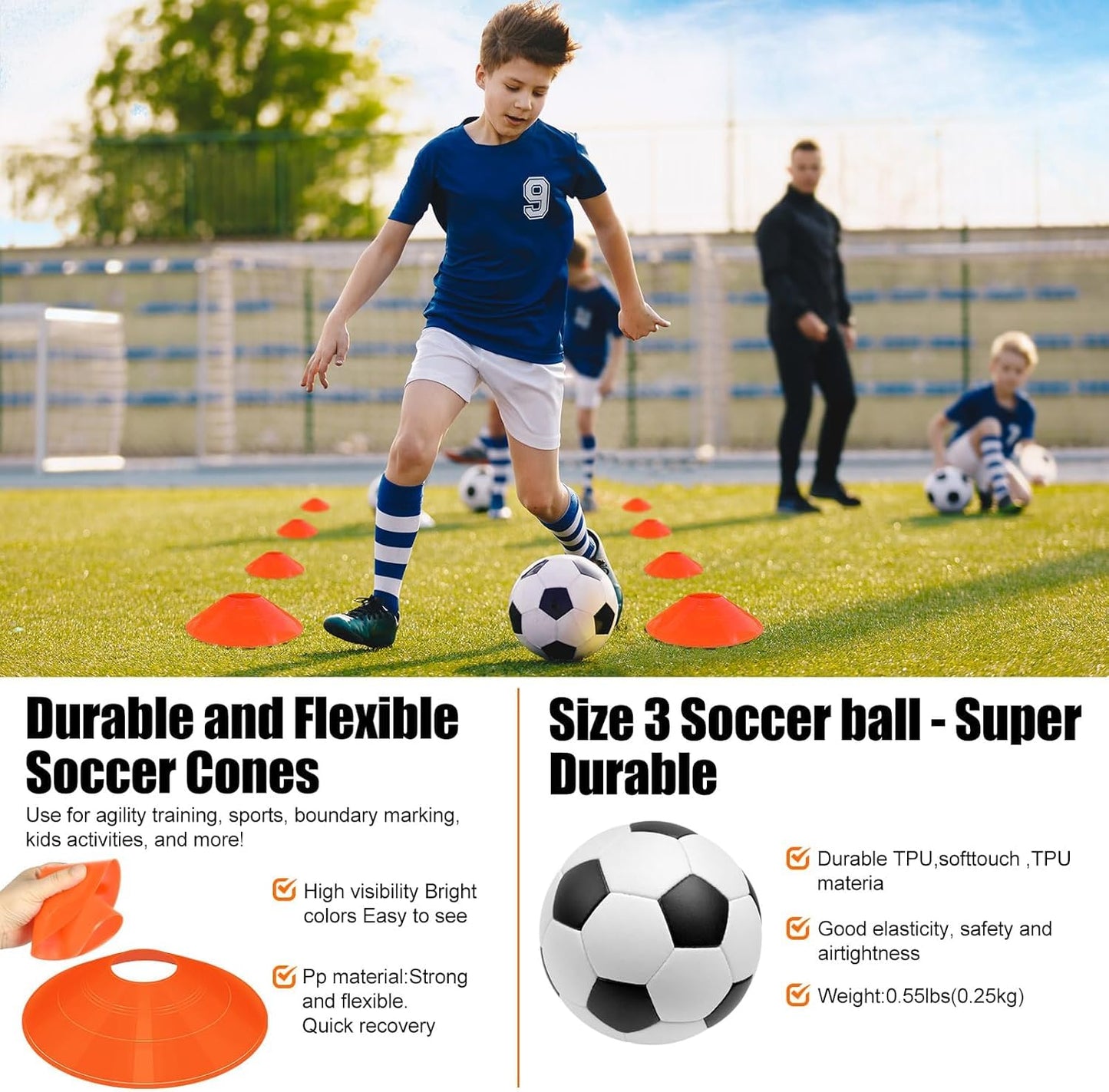 Kids Soccer Goals for Backyard Set - 2 Set of 4X3 ft Soccer Nets for Kids Age 3-14,Portable Pop Up Soccer Training Equipment Kit with 20 ft Agility Ladder, Soccer Ball for Toddler Youth Outdoor Game