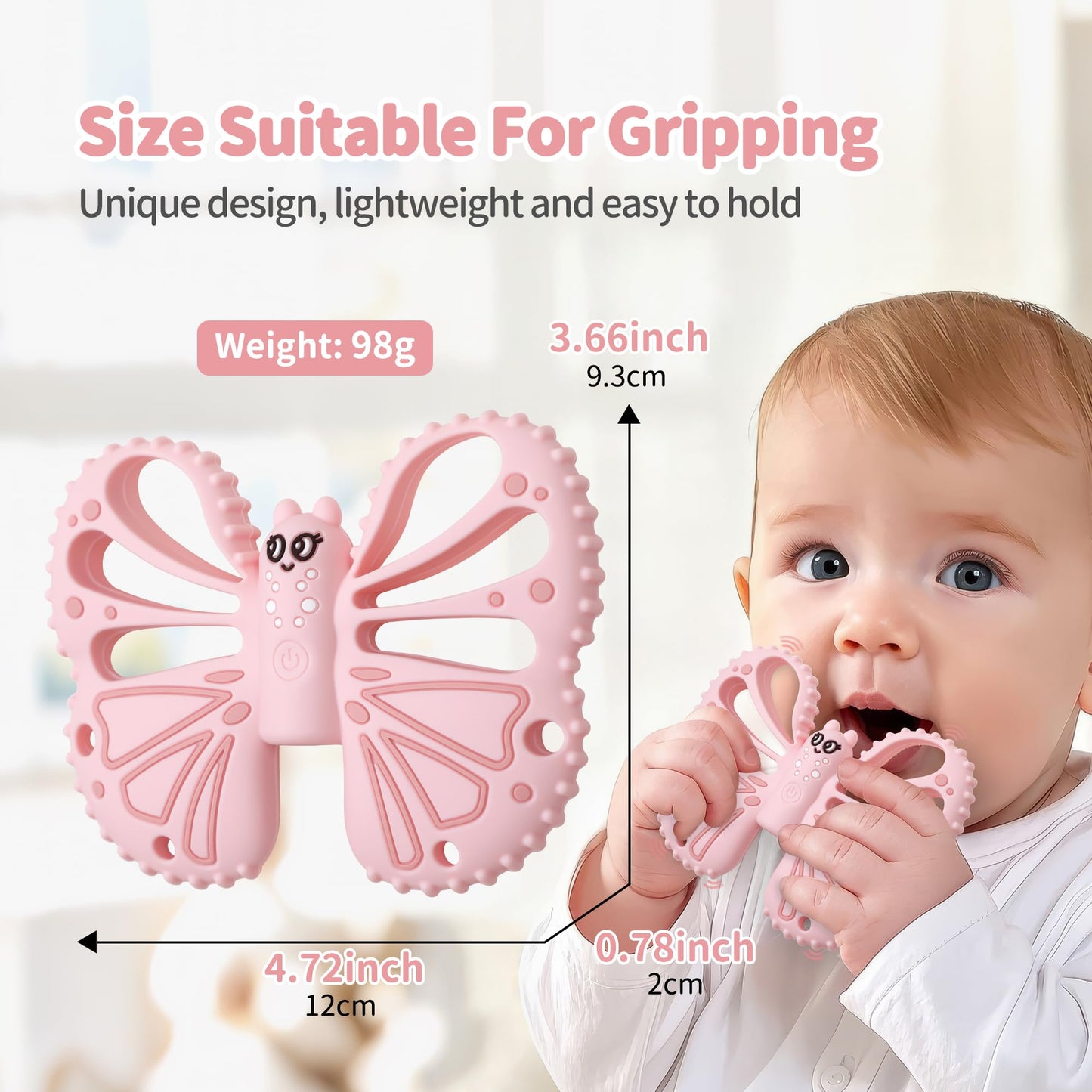 ETETOO Vibrating Teether for Baby - Sensory Chew Toy for Autistic Children & Vibrating Chewy, 10X Vibration Settings, Giving Autistic Children a Better Sensory Experience (Pink)