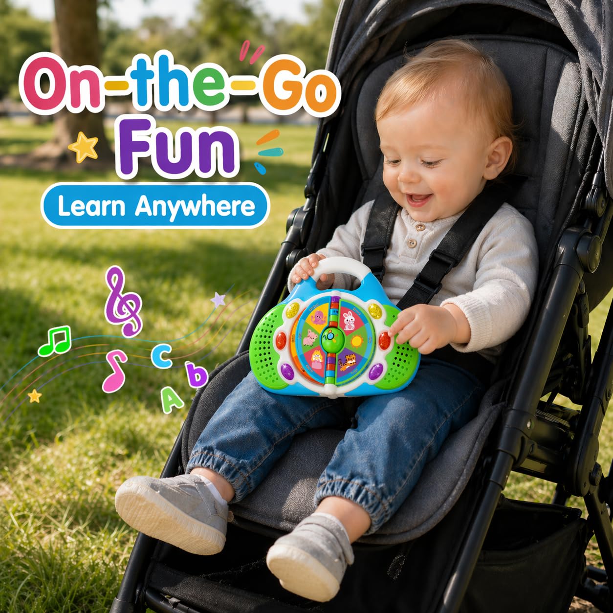 Musical Toddler Learning Toy, Alphabet Flip Book with Lights & Sounds, Car Seat Travel Toy for 1 2 3 Year Old Boys Girls, Interactive ABC Educational Toy for Daycare Classroom, Christmas Birthday Gift