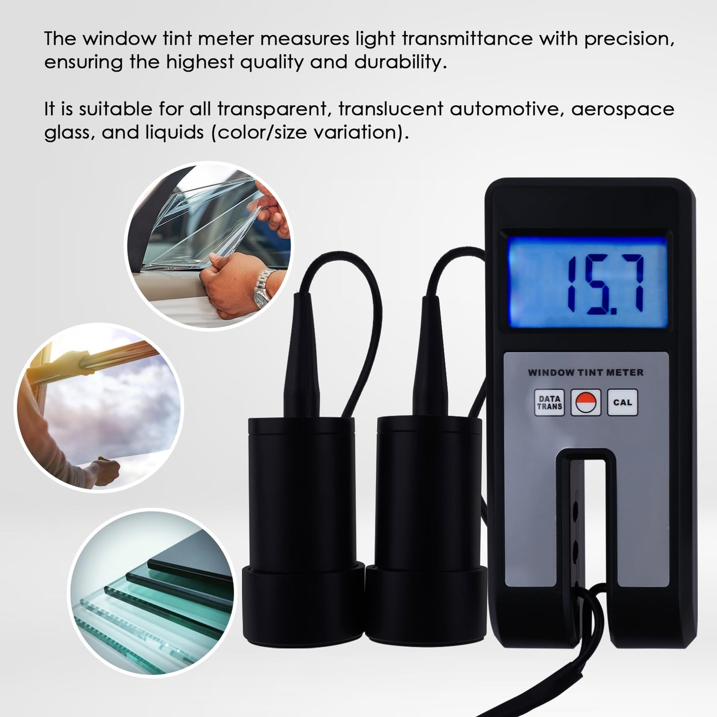 Window Tint Meter, Car Film Transmission Meter Window Tint,VLT Tester Coating 0 to 100% Visual Light Transmission for Measuring Film, Filmed Glass, Window Tint, Side Windshield