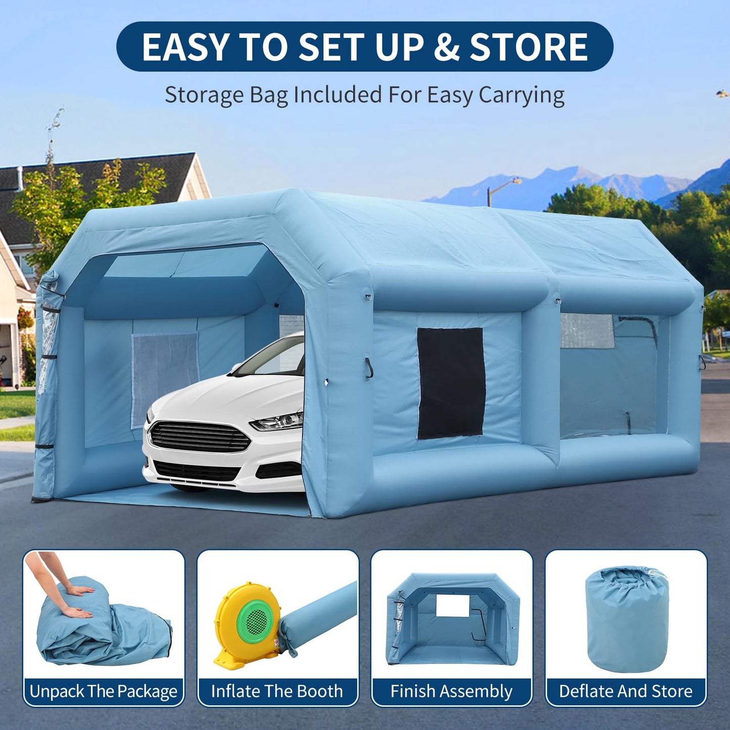Inflatable Paint Booth 20x13x9Ft with 750w Blower, Portable Spray Paint Tent for Cars, Auto Parts, Home DIY- Durable Oxford Fabric
