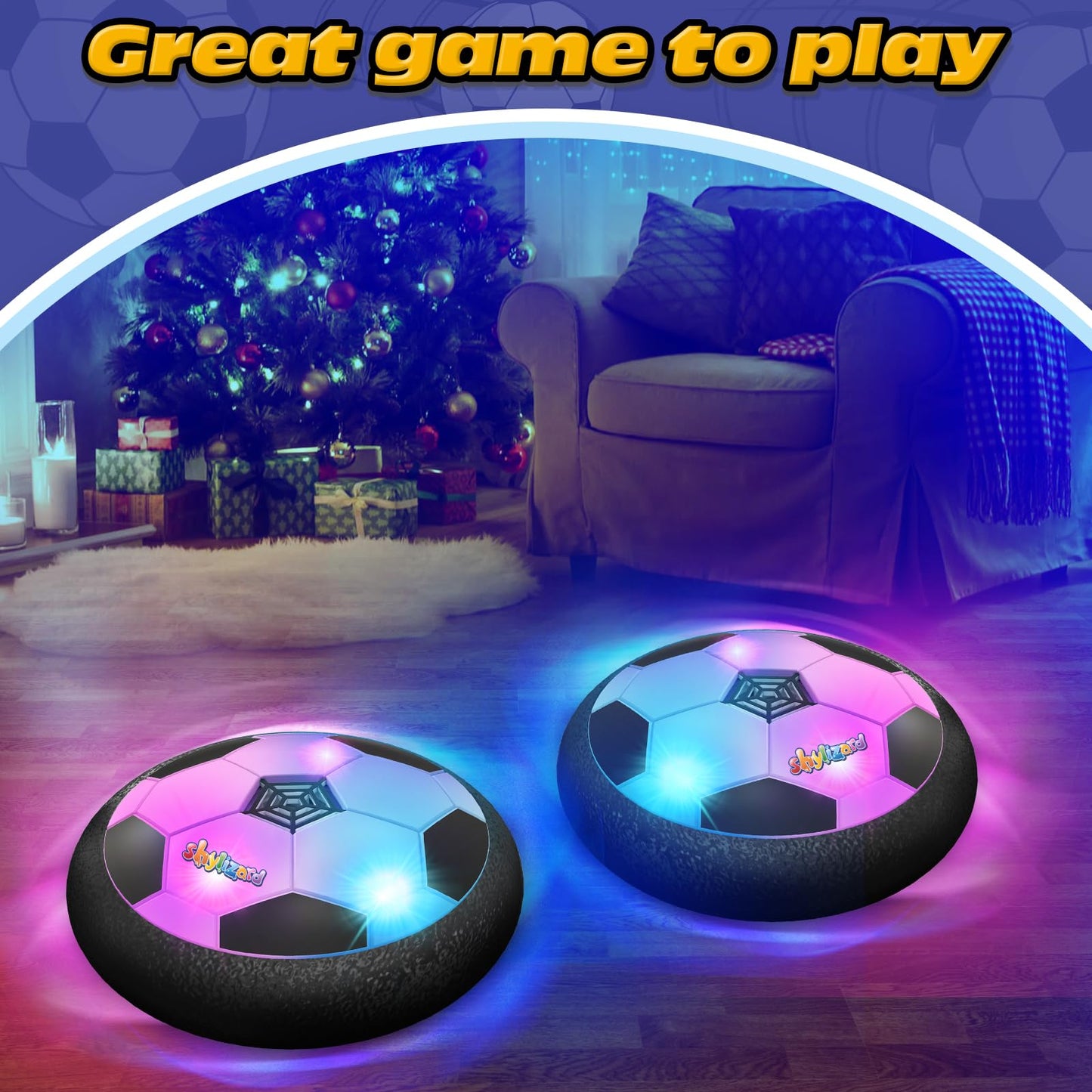 ShyLizard Set of 2 Hover Soccer Ball,Boys Toys Gifts for 3 4 5 6 7 8 Years Old,Air Power Kids Soccer Ball with LED Light,Hover Soccers Balls Indoor for Boys and Girls 3-5 6-8,Outdoor Indoor Game