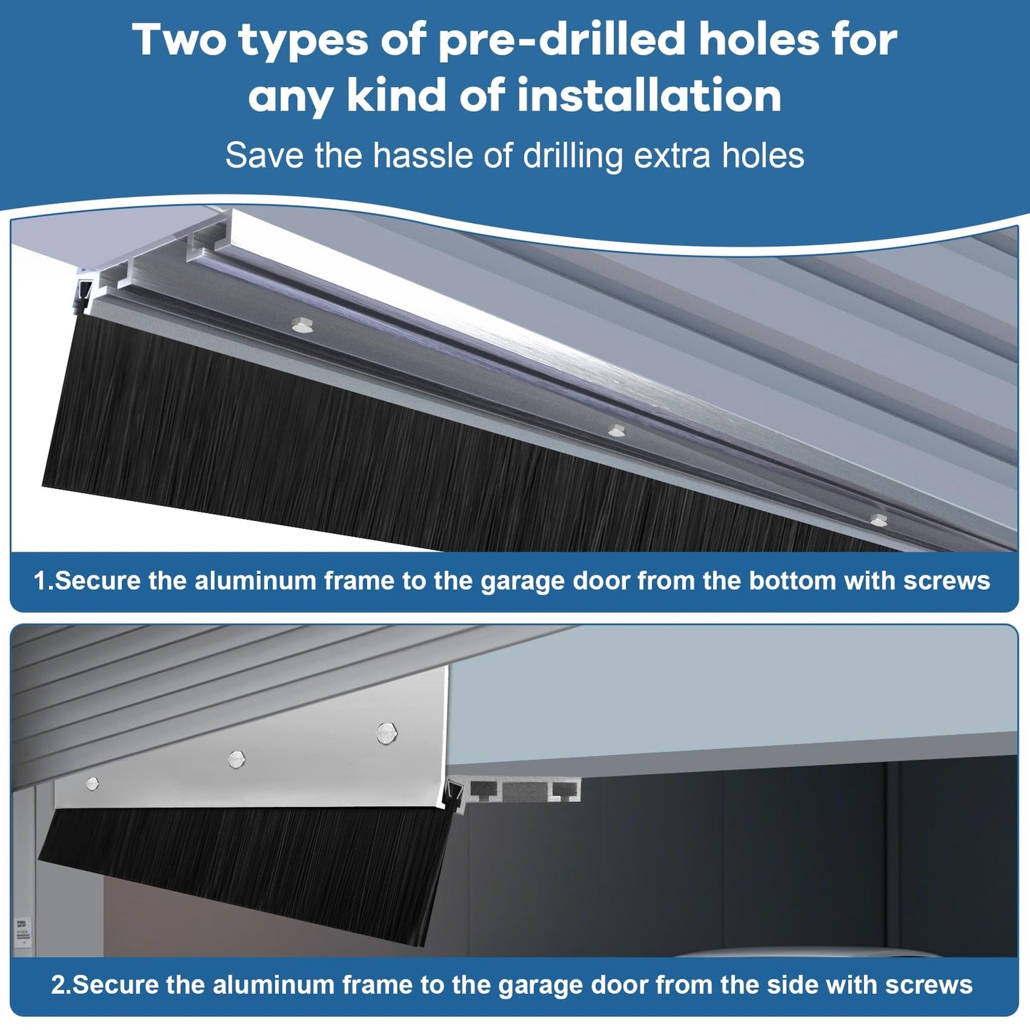 16.5FT Garage Door Seals Kit, Heavy Duty U&O Shape with Extended 3.35FT x5 Aluminum Tracks & 5CM Brush, Weatherproofing Garage Door Weather Stripping Rubber Kit with Oxidized Frosting Process
