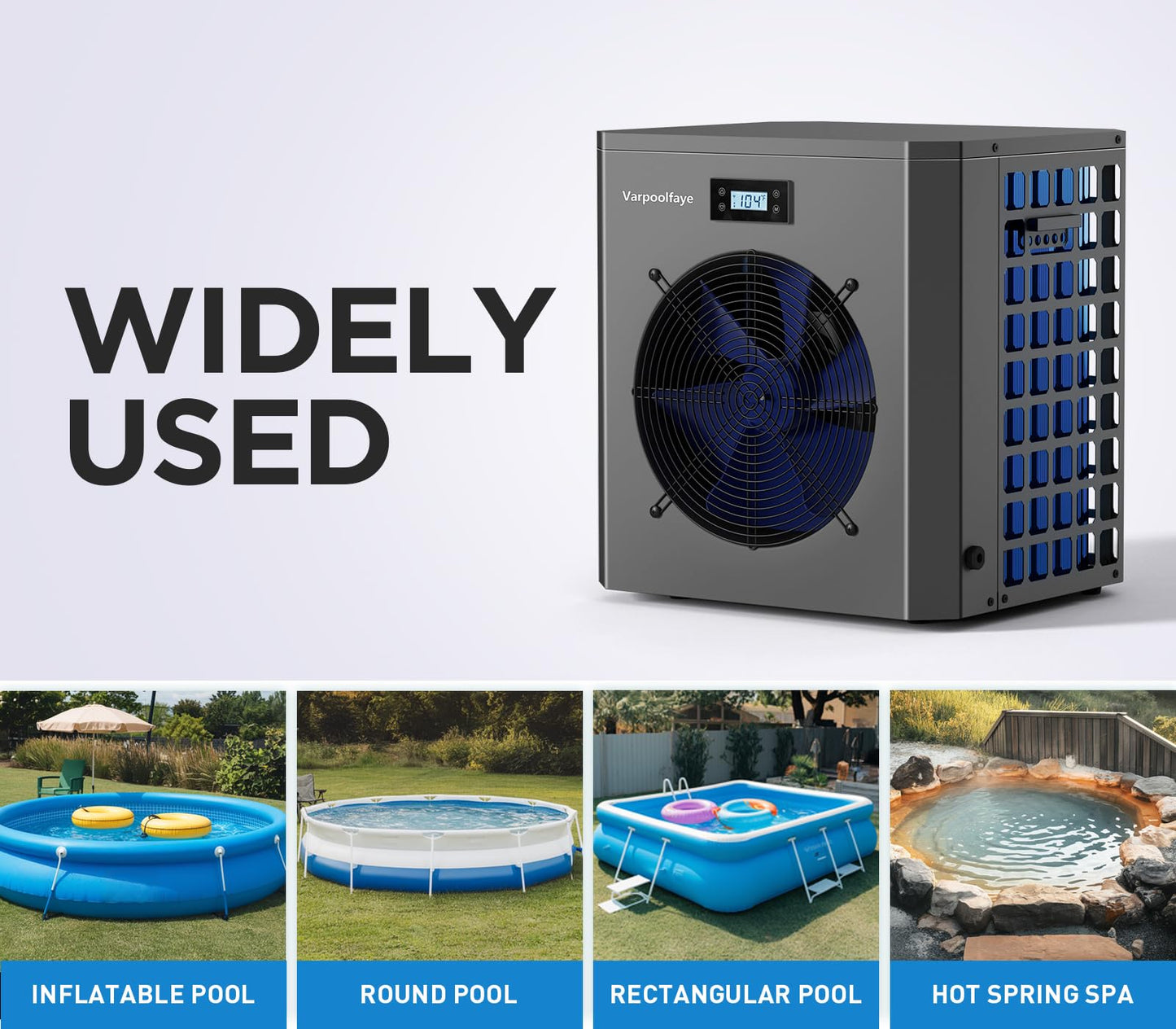 Varpoolfaye 16000 BTU Electric Heat Pump Pool Heaters for Above Ground Pools WiFi Control 5000 Gallon Pool Heater 120v 60Hz