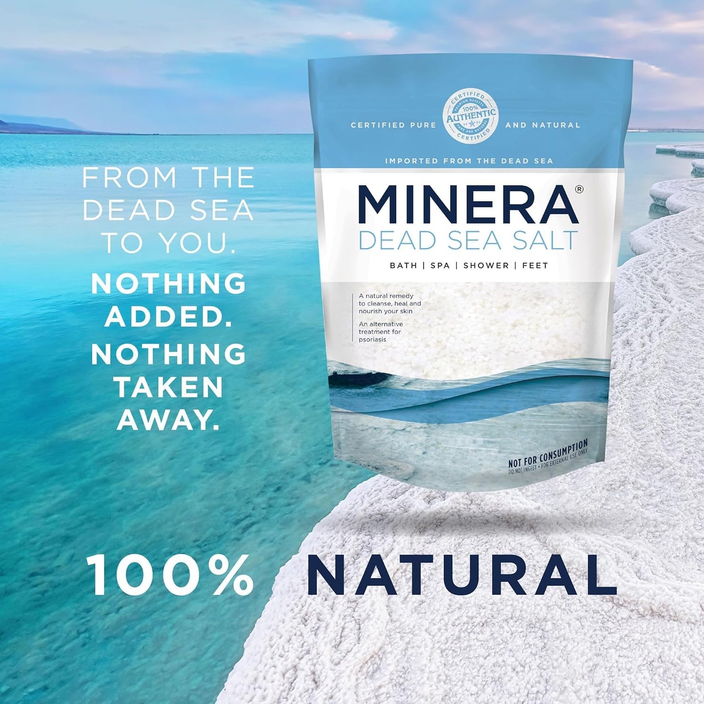 Minera Coarse Grain Dead Sea Salt for Bath & Soaking – 57 lbs (Qty. 3 x 19 lb. Bags), Fast-Dissolving, 100% Pure & Natural, Unscented, Skin-Nourishing Bulk Sea Salt