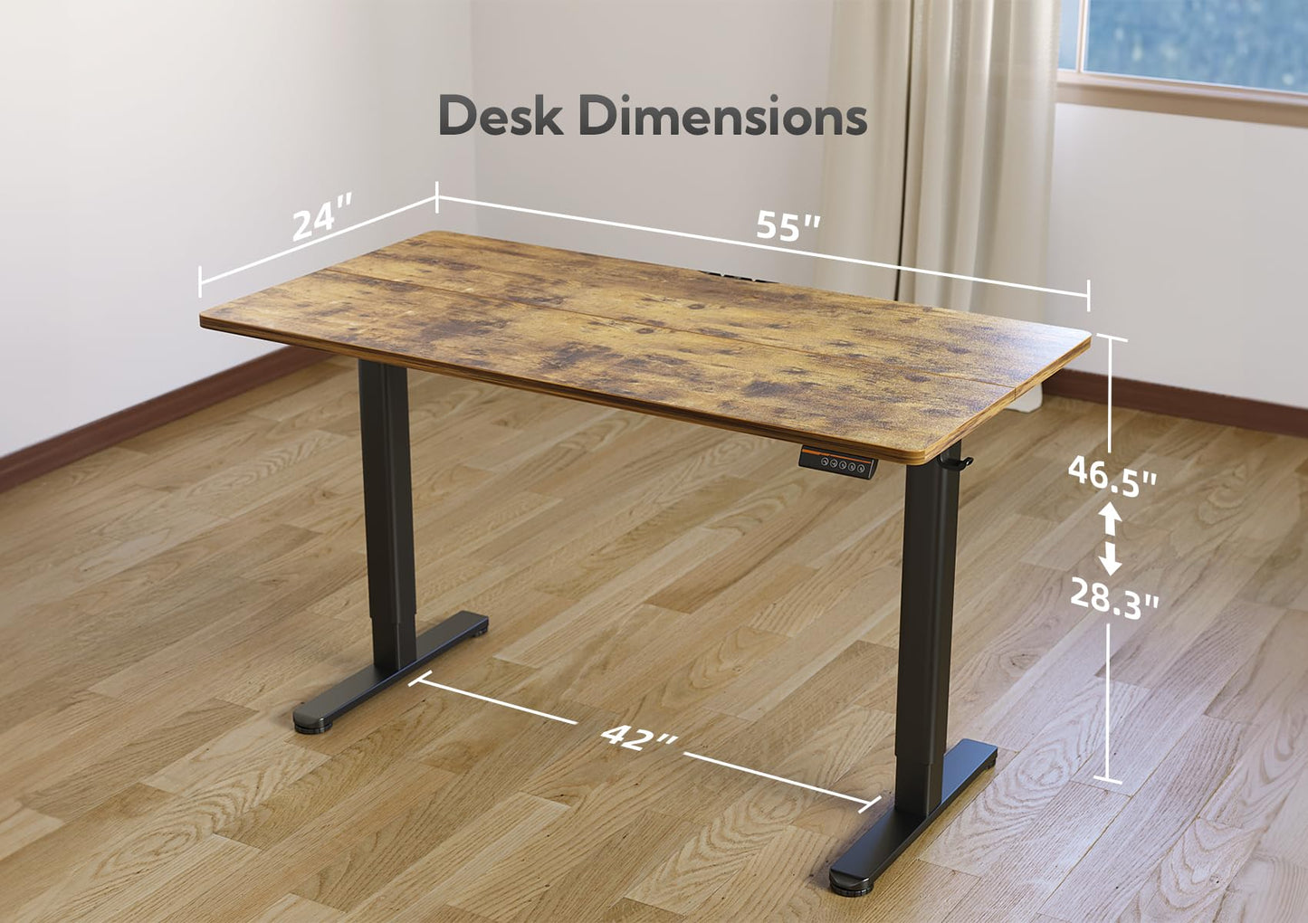 YDN Standing Desk, Electric Adjustable Height Stand up Desk, 55x24 Inches Sit Stand Home Office Desk with Splice Board, Rustic Brown Top
