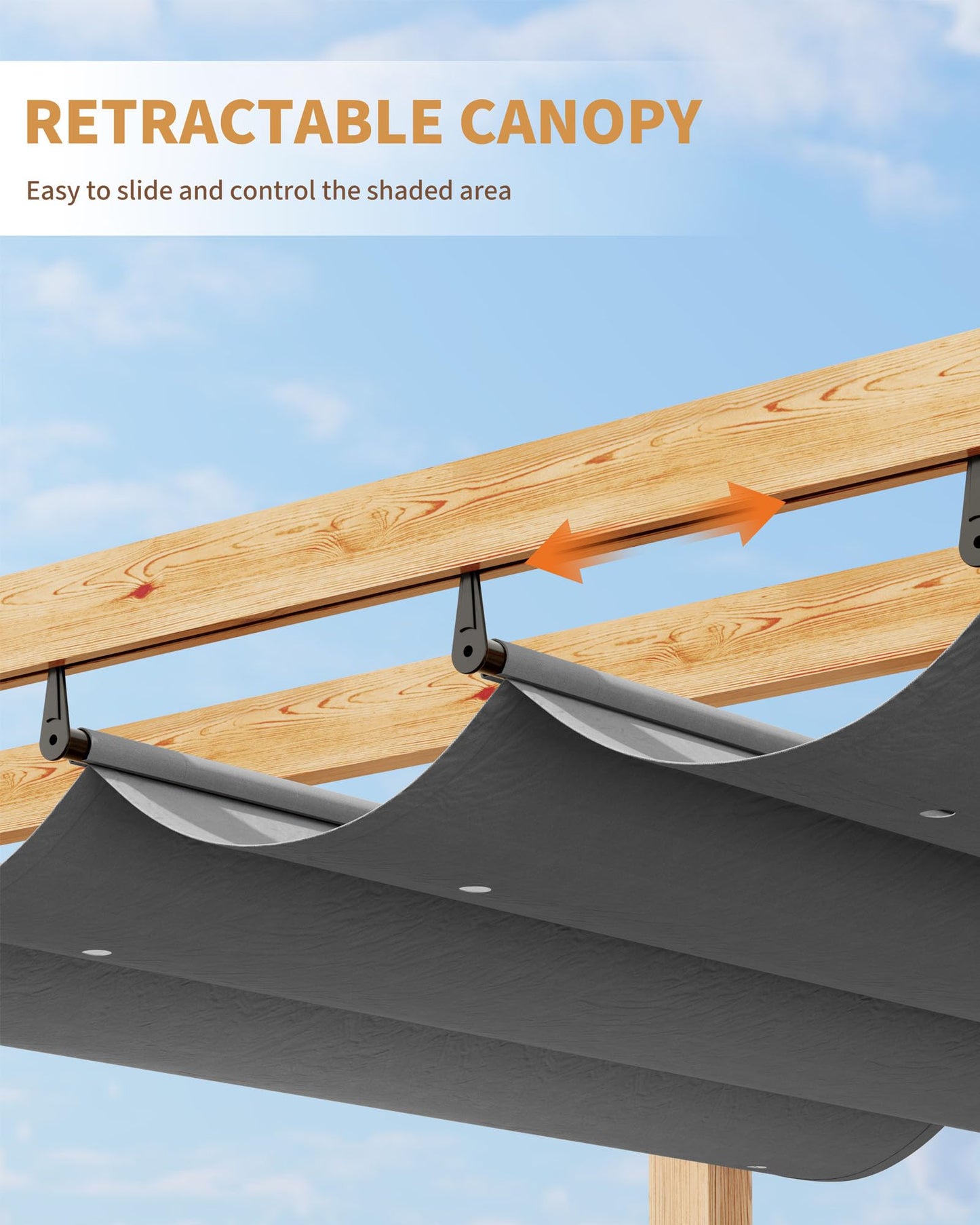 KYBOLT 10x13 Ft Outdoor Pergola with Retractable Canopy Upgraded Aluminum Imitation Wood Grain Metal Patio Pergola for Modern Backyard Deck Porch Grape Trellis(Gray)