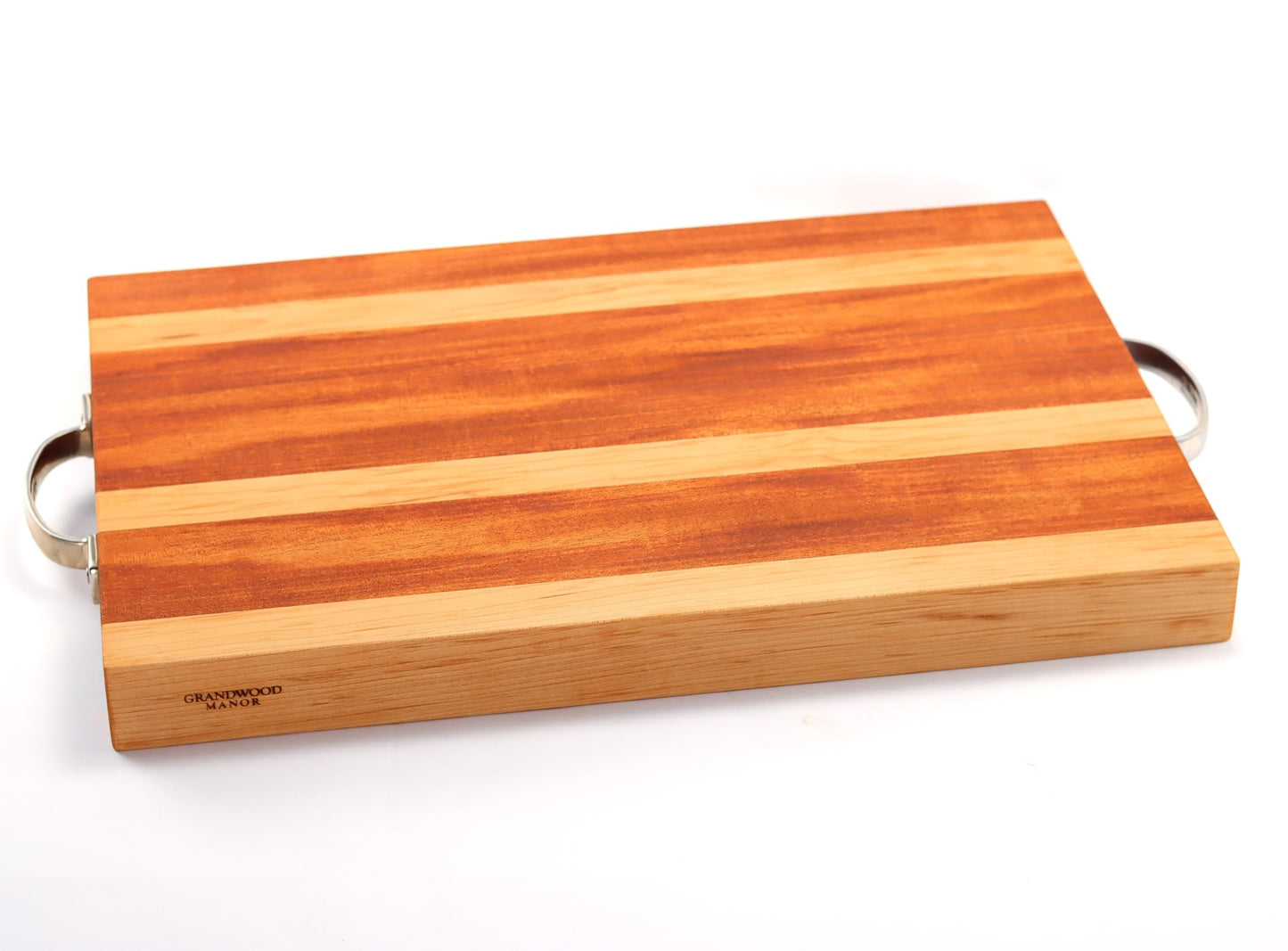 Grandwood Manor Mahogany & Maple Cutting Board & Charcuterie/Serving Platter with Stainless Steel Handles (19 x 13 x 1.75)