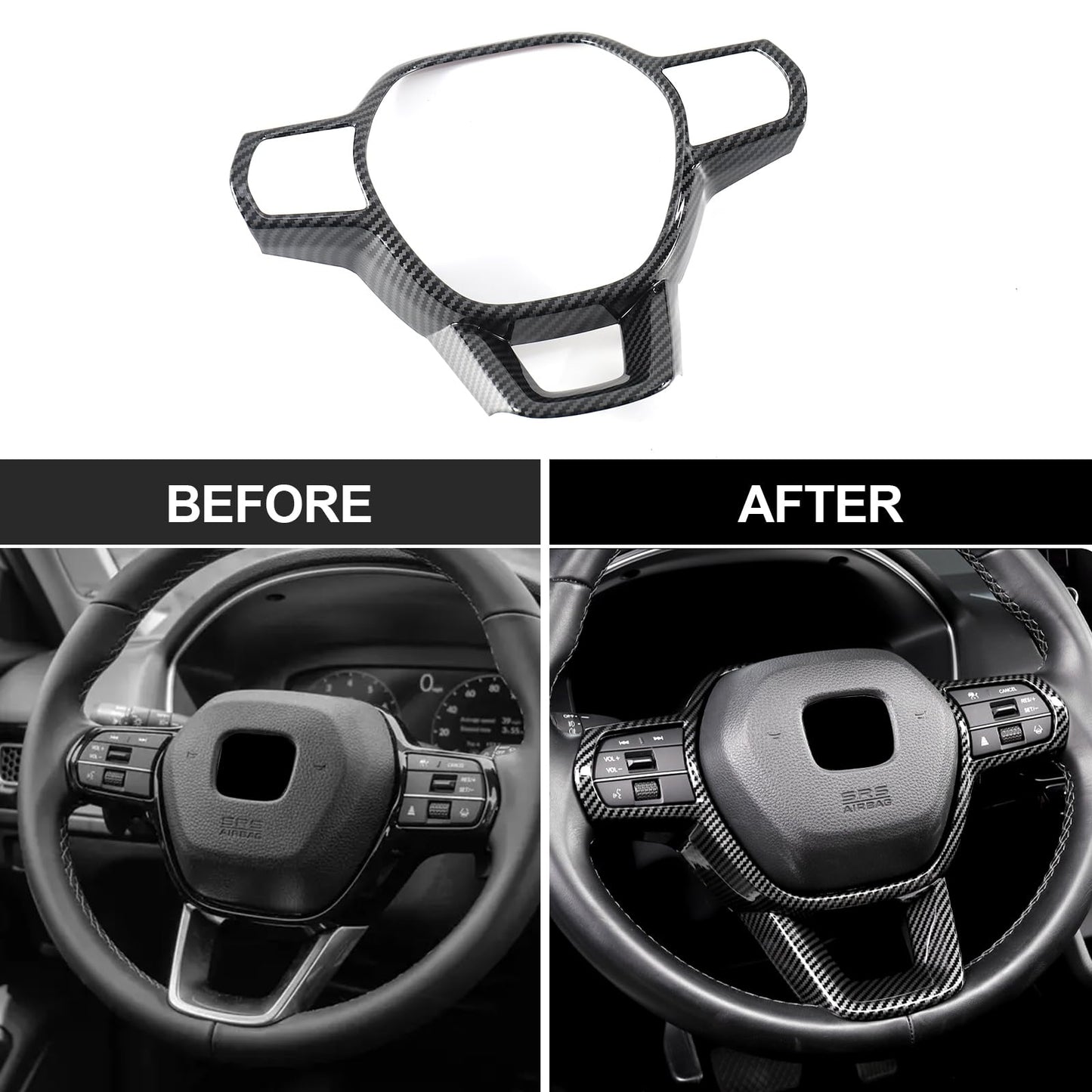 Fancemot 14 Pcs Carbon Fiber Interior Kit Compatible with 2022-2026 11th Gen Honda Civic, AC Air Vent Cover Steering Wheel Cover Gear Shift Panel Cover Inner Door Handle Cover