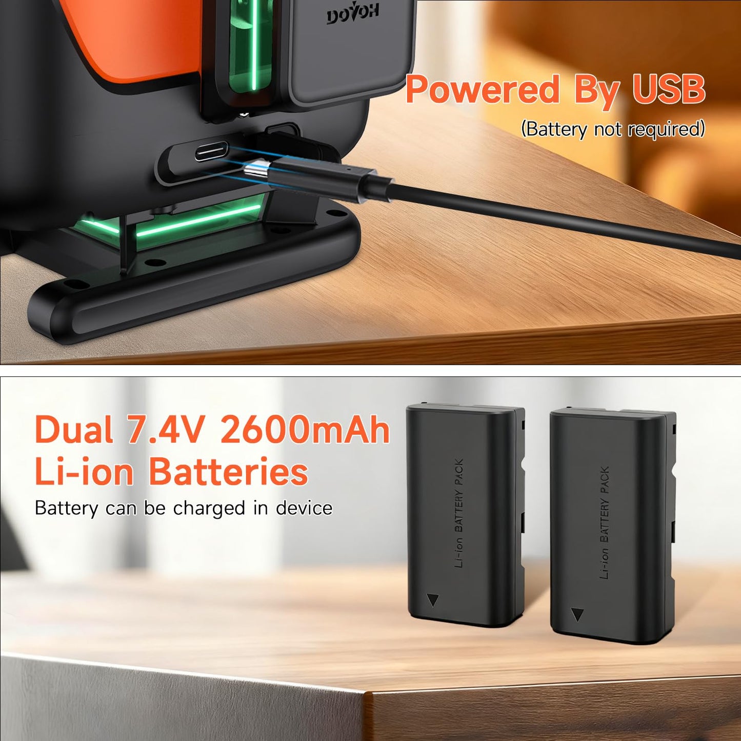 DOVOH 4D Laser Level with Tripod : Dual Batteries Laser Level 360 Self Leveling Green Hard Toolbox for Construction Floor Tiling Ceiling, Class Ⅱ, Y4-360G-KIT
