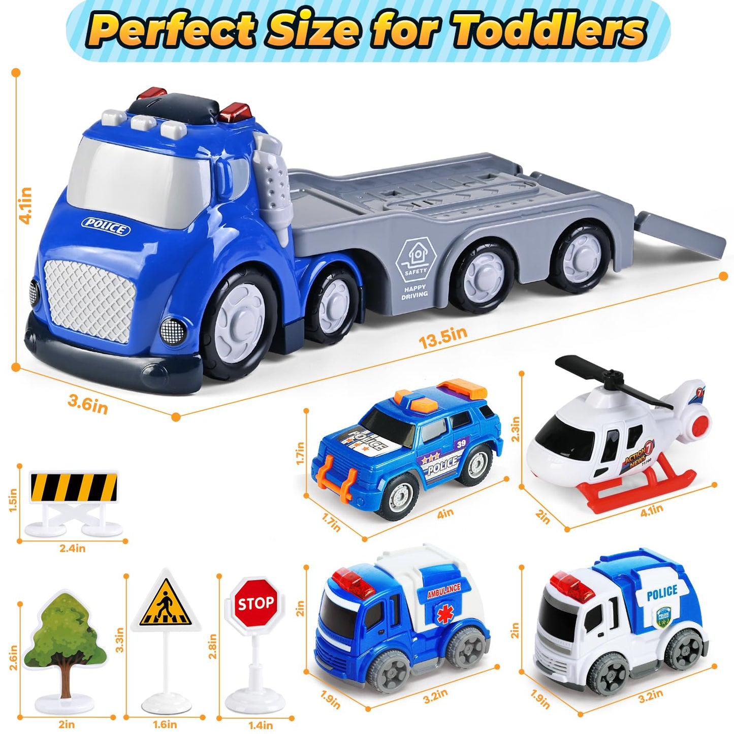 ShyLizard Toddlers Truck Toys,Boy Toys Gifts for 1 2 3 Years Old,5 in 1 City Police Transport Truck with Lights & Sounds,Ideal Birthday for Baby Toddler 12-18M+