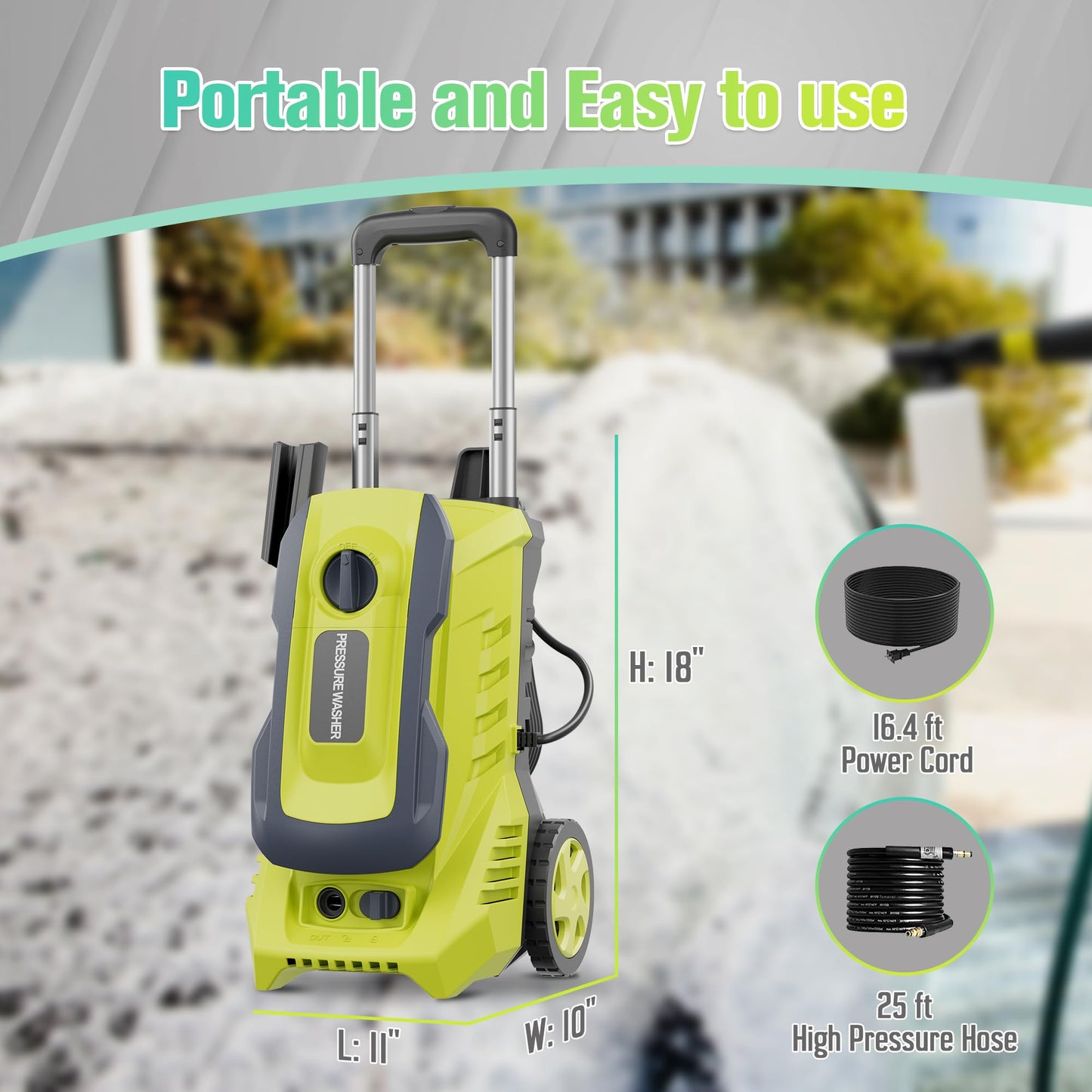 Pressure Washer 4800PSI 2.6GPM Power Washer with Foam Cannon, Power Washer with 4 Quick Connect Nozzles for Cars, Driveways, Fences, Patios, Home Cleaning