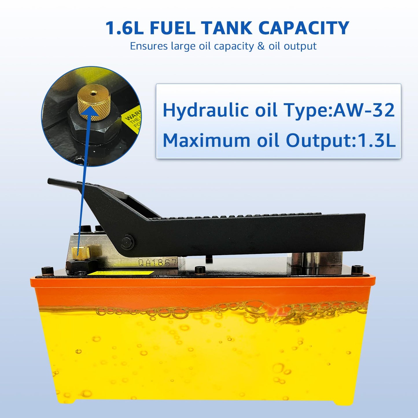 HKTE Professional Air Hydraulic Pump, Foot-Operated, 10,000 PSI, 1/2 Gal Reservoir for Machinery Lifting & Auto Repair