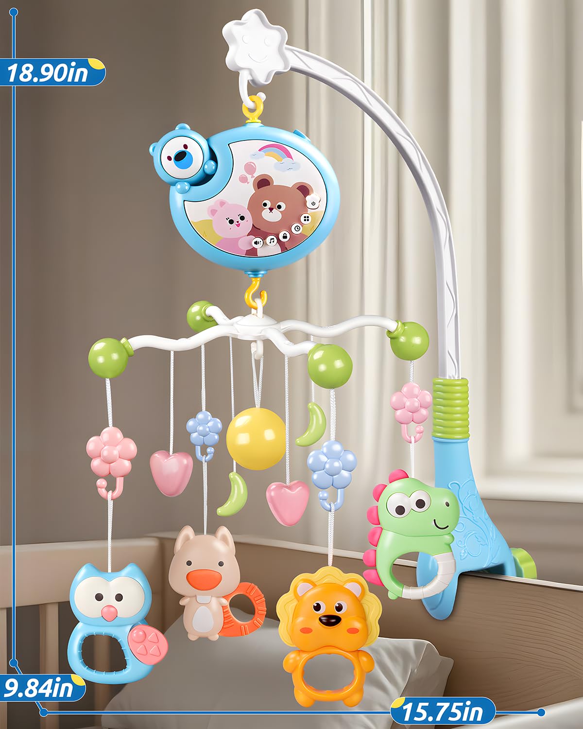 RSEPD Crib Mobile With Music And Lights, Mobiles For Cribs, Baby Mobile Arm Toys Hanging For Bassinets Girls Boys, Nursery Musical Space Portable Infant Mobiles Clip On Pack And Play Hanger 0-6 Months