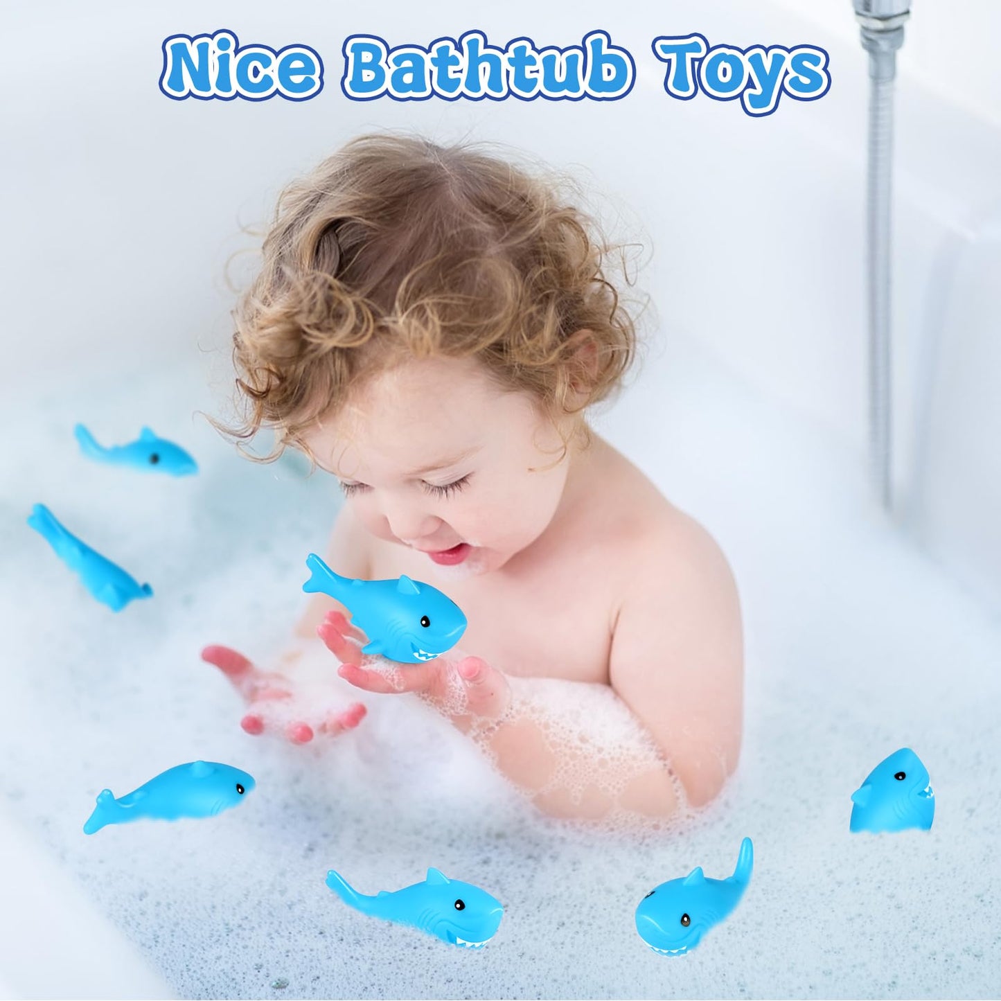 Mototo 60 Pieces Rubber Shark Toys Bulk, Cute Bath Squishy Toys Small Swimming Bathtub Pool Kids Play for Shark Week Themed Box Goodie Bags Treasure Hunt Carnival Cruise Birthday Party Favor, Blue
