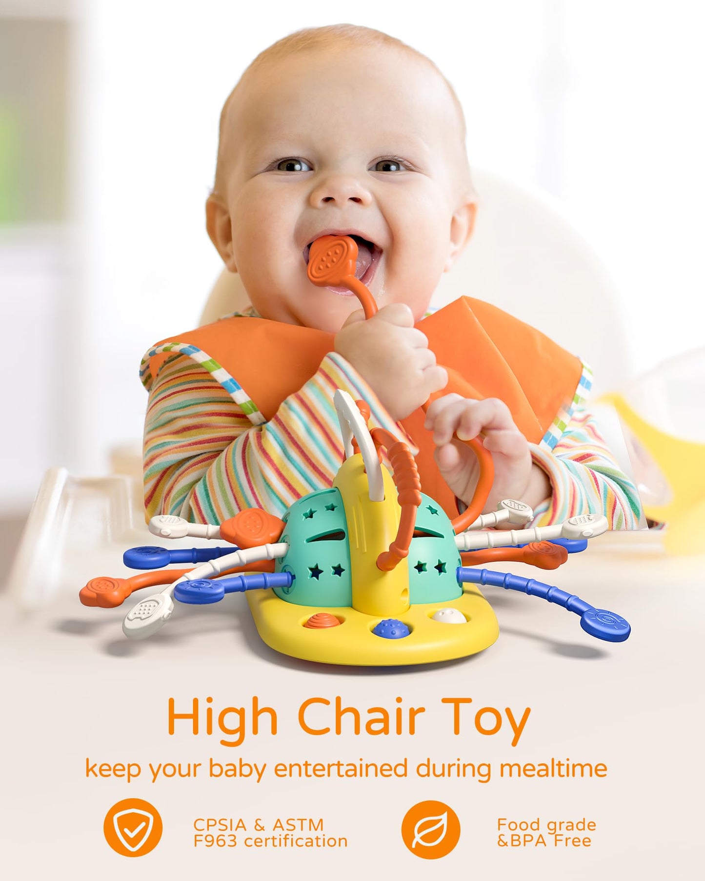 VoMii High Chair Toys with Suction Cup, Montessori Sensory Toys for 1 Year Old Fine Motor Skills,Food Grade Silicone Activity Gift for Baby Infant Toddlers