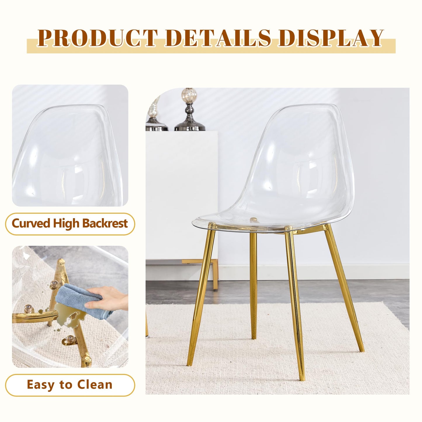 JEARGE Glass Dining Table Set for 6,7 Piece Dining Room Table Set for 6, 71" Modern Kitchen Table with Acrylic Dining Chairs,Suitable for Kitchen