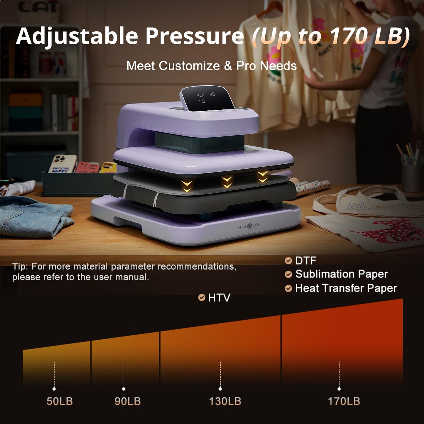 HTVRONT Auto Heat Press 2, Auto Tumbler Heat Press Pink, Teflon Sheets, Heat Resistant Gloves, Heat Tape