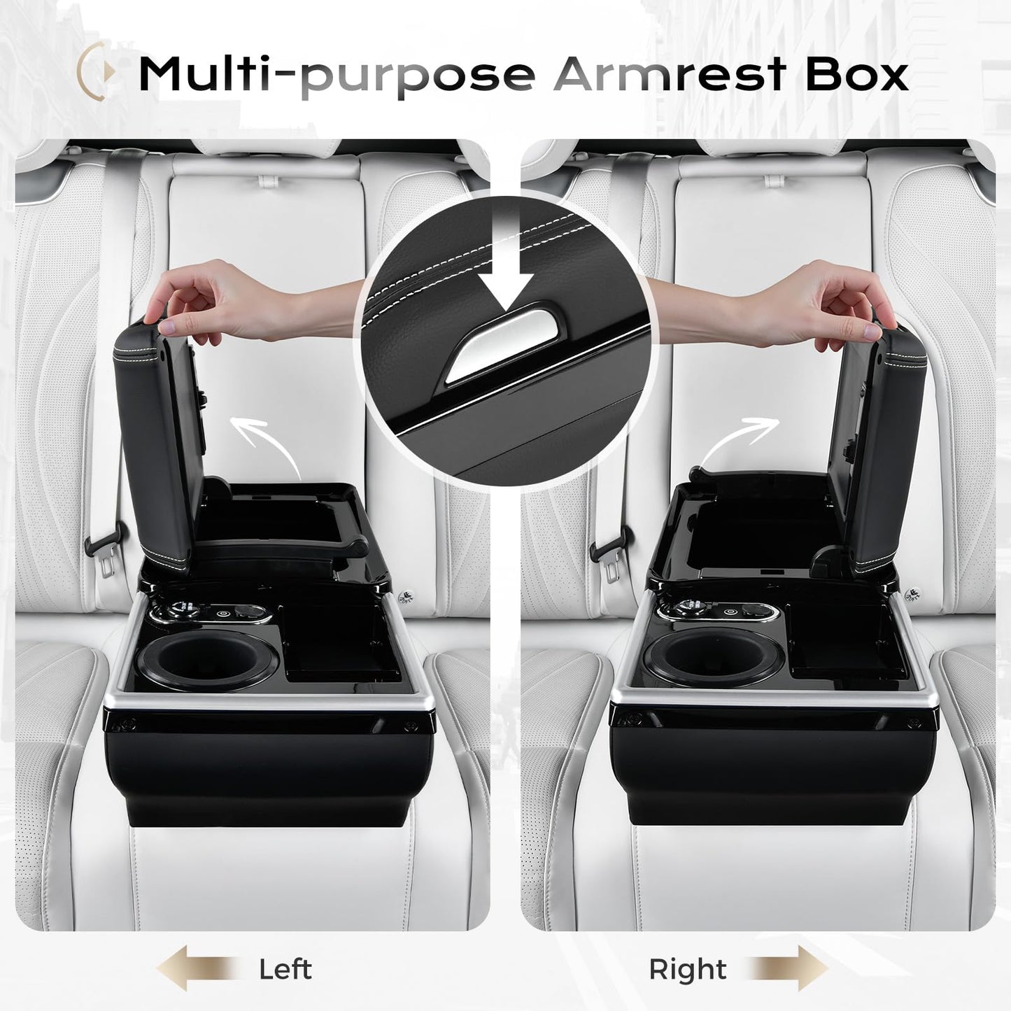 Coverado Center Console, Universal Bench Seat Center Console with Wireless Charging & Cup Holder & 7 Light Modes, Truck Back Seat Car Organizer, Rear Central Car Armrest Box with Storage, Black