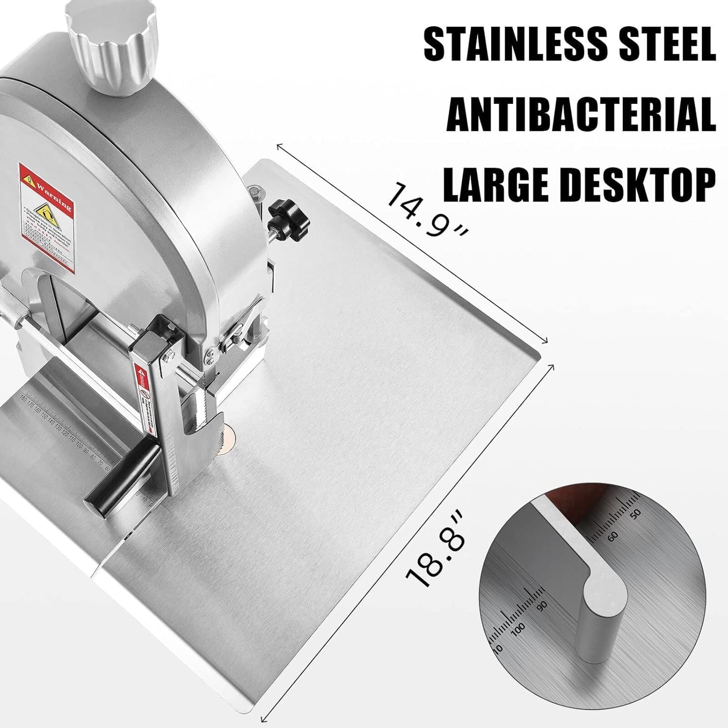 Chbiao Bone Saw Machine 18.8" x 14.9" Workbench, 1500W Electric Frozen Meat Cutter, Bone Commercial Meat Bandsaw for Butchering with 5 Saw Blades
