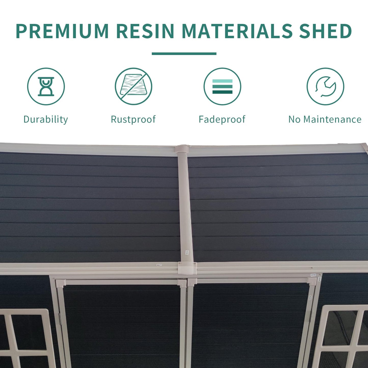 KEIKI 8x4FT Outdoor Resin Garden Shed with Floor and 2 Windows, Waterproof Plastic Tool Storage with Lockable Door for Garden Tools, Bicycles, Trash Cans, Black