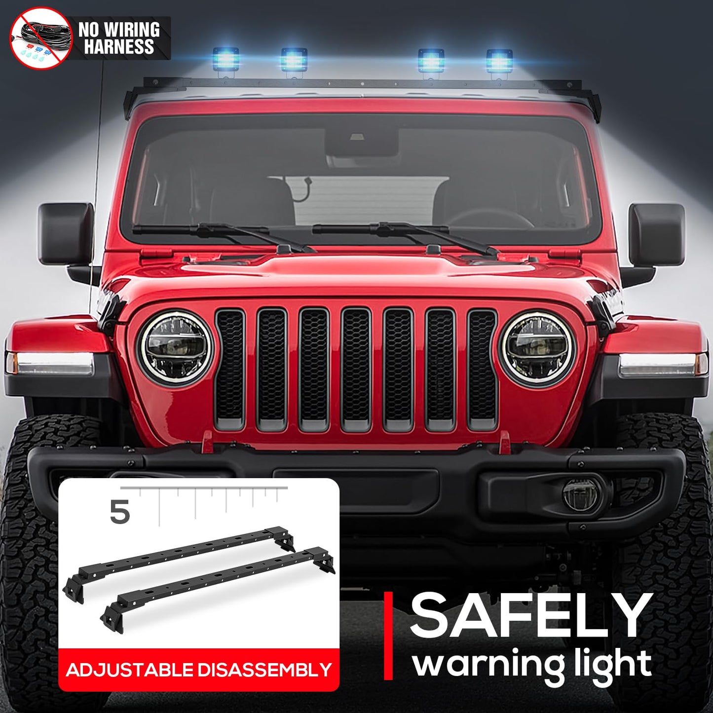 YZONA 400 LBS Roof Rack Cross Bars with 4 Pcs LED Lights Bar Compatible for 2007-2026 Jeep Wrangler JK JKU JL JLU Unlimited & Gladiator JT Hardtop, Roof Rail Crossbars Cargo Carrier Rooftop Luggage