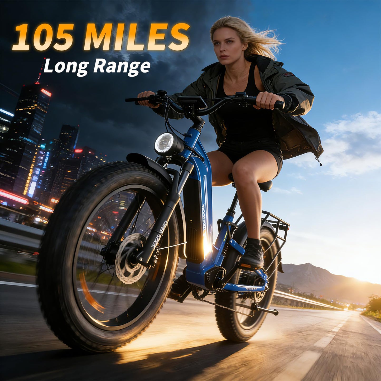 FREESKY Dual Motor Electric Bike for Adults 3500W Fast Ebike 105Miles Long Range 48V 25A Electric Mountain Bike 34MPH Dirt E Bike 26'' Fat Tire Full Suspension Electric Bicycle for Women/Man Blue