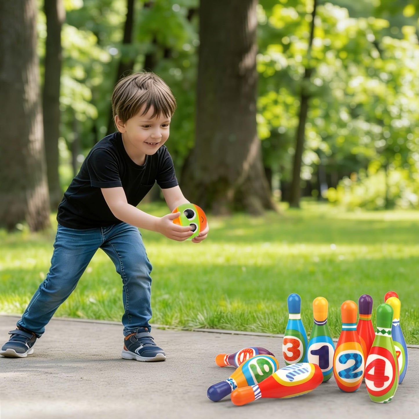 Kids Bowling Set 2-5 Toddler Indoor Bowling Game Outdoor Toy Gift for 1 2 3 4 Year Old Boys Girls Soft 10 Colorful Foam Bowling Pins 2 Bowling Ball Developmental Toddler Age 2-4 3-5 Easter Present