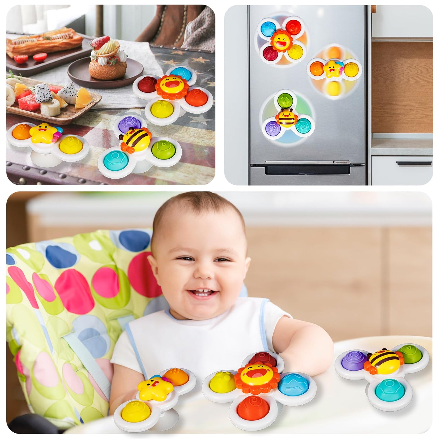 ALASOU 3PCS Pop Suction Cup Spinner Sensory Airplane Travel Toys for 1 Year Old Boy Girl Infant Toddlers|Novelty Spinning Tops 12 18 Months|1 2 Year Old Boy Birthday Gift|Baby Bath Toy Kids Ages 1-3