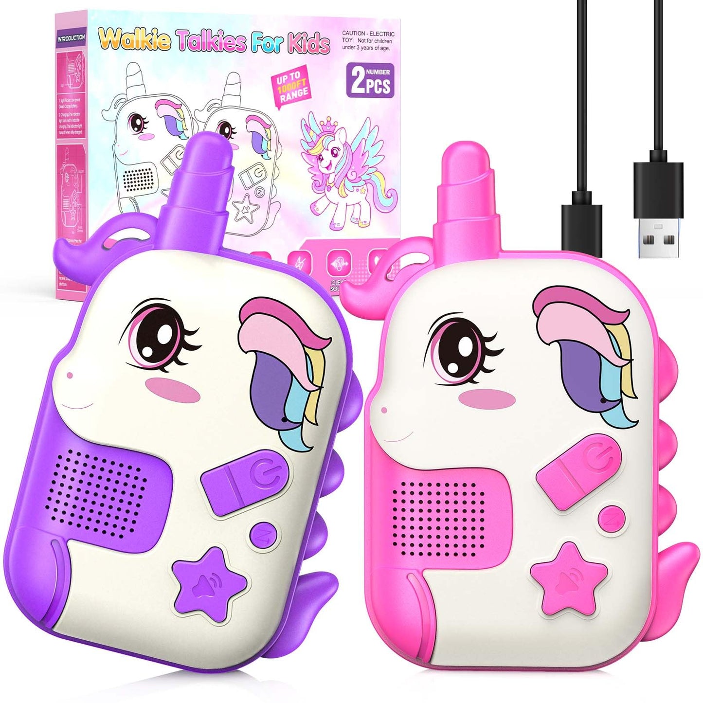 Rechargeable Walkie Talkies Toys for Girls: Unicorn Toys Walkie Talkies for Kids 2 Pack Birthday Gifts for 3 4 5-7 Year Old Girls Toy for 4 5 6 7 Year Old Grandkids Camping Outdoor Games