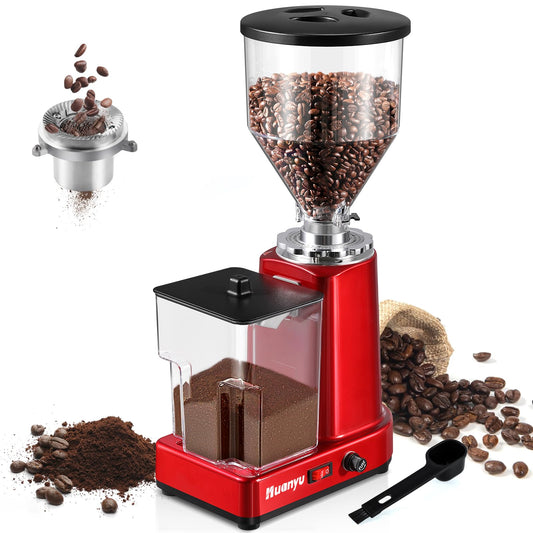 Huanyu Flat Burr Coffee Grinder with 19 Grinding Settings Bulk Electric Coffee Bean Grinder Adjustable Large Capacity 35oz Red