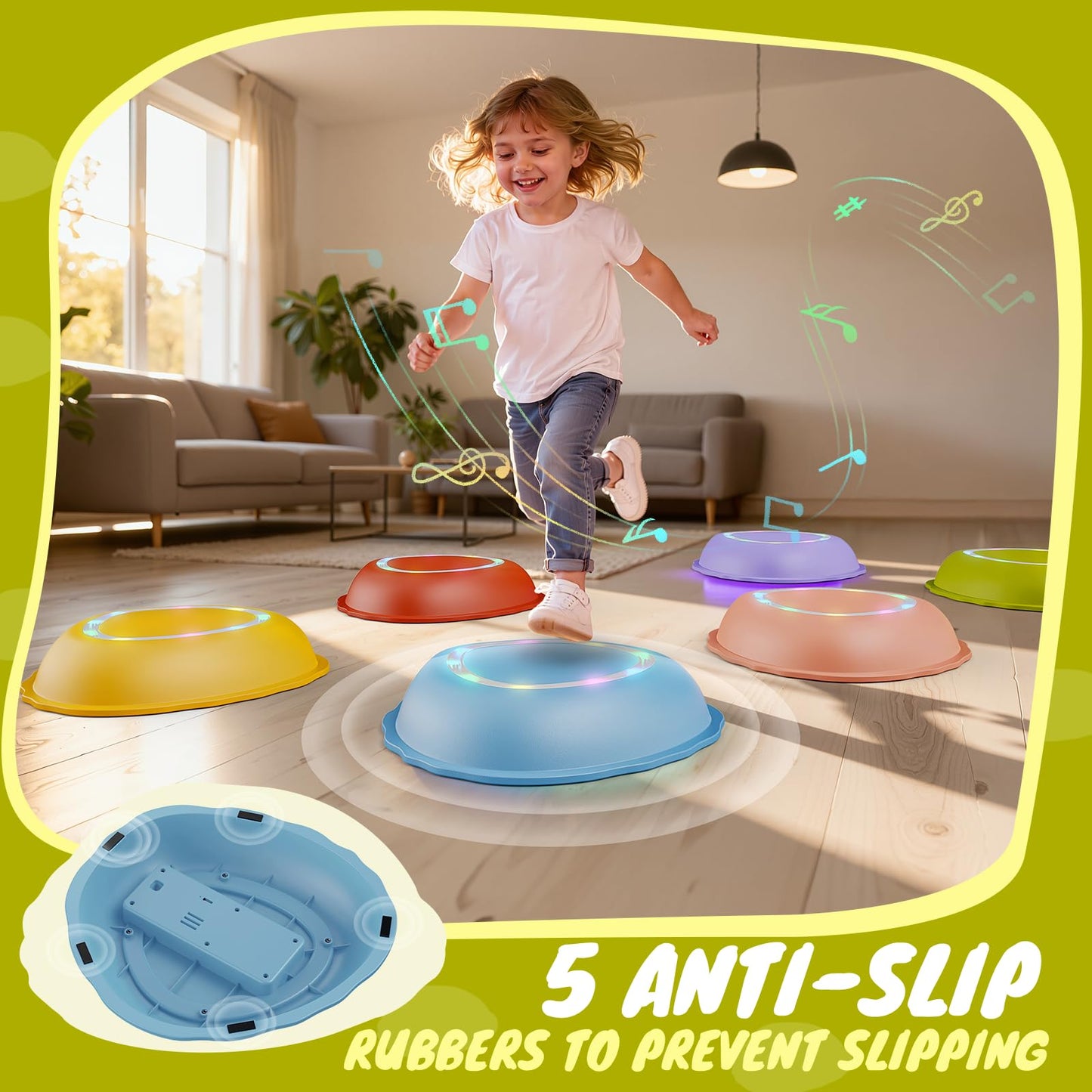 Scvcid Rechargeable Stepping Stones for Kids, 6pcs Non-Slip Balance Sensory Toys for Toddler, Kids Music & Light Up Indoor and Outdoor Play Equipment, Birthday Gifts Toys for 2 3 4 5+ Year Old Kids
