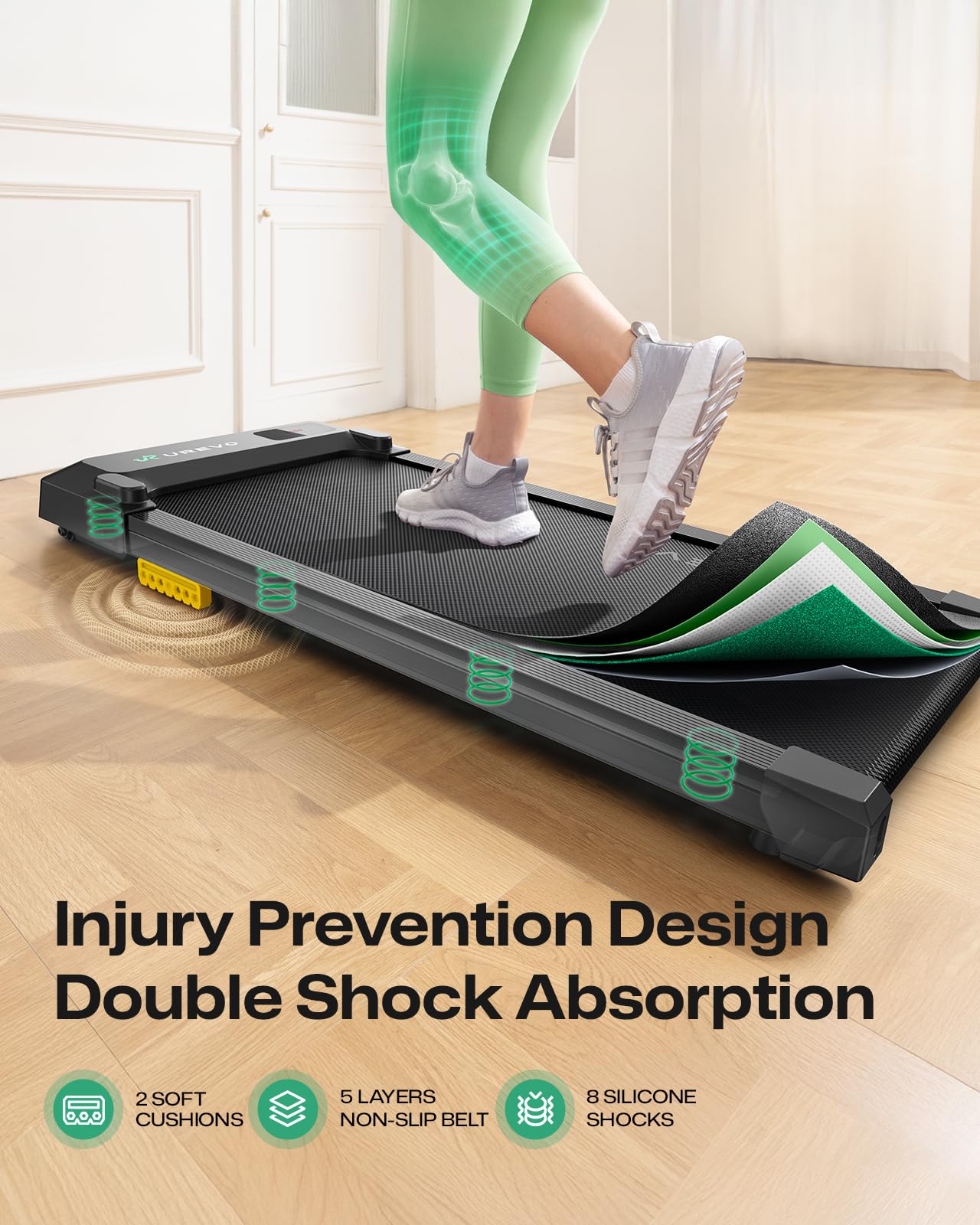 UREVO Smart Walking Pad, Standing Desk Treadmill with Double Shock Absorption, Quiet Operation, Workout APP with Track Insights and MIIT Mode, Plug and Play, Remote or APP Control for Home Office