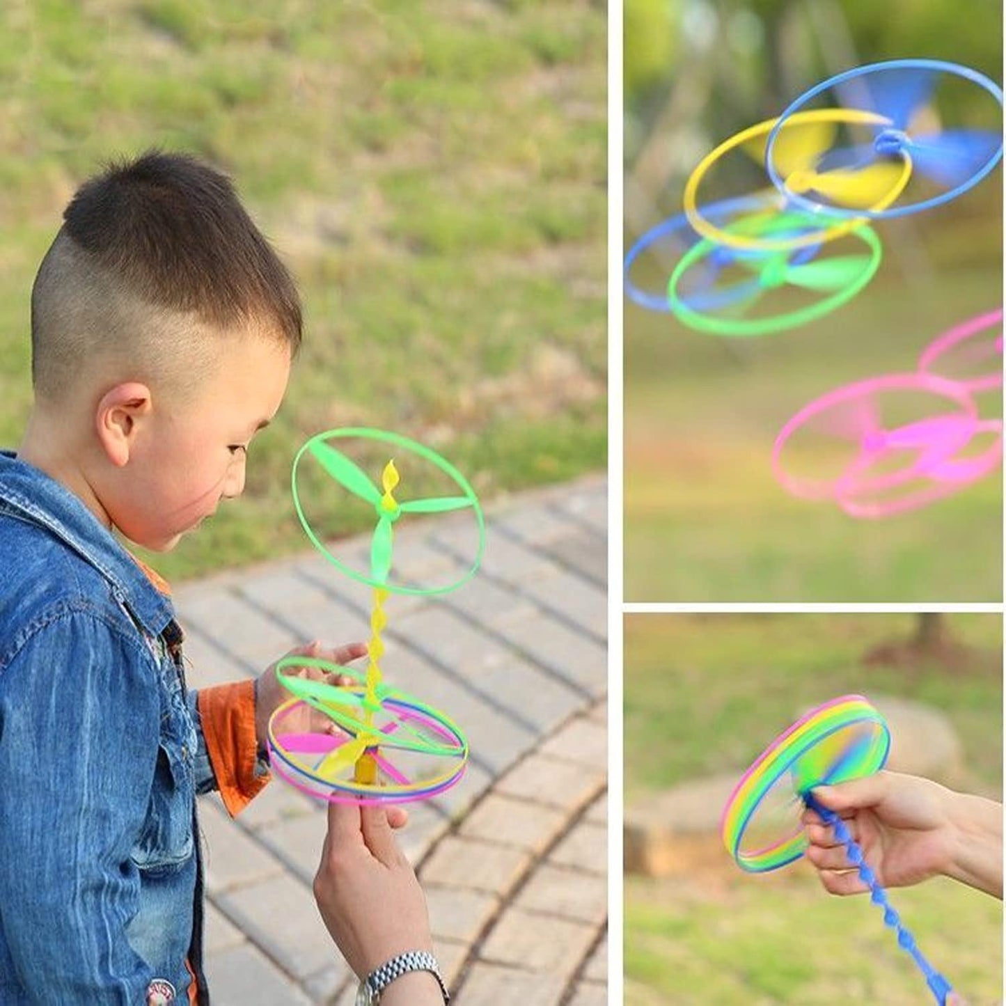 JIEOU Flying Helicopter Toy, 20 Sets Hand the Rotating Circle Helicopter, Bamboo Dragonfly Hand Rub Plastic Propeller for Outdoor Toy Kids Gift Flying (Colorful)