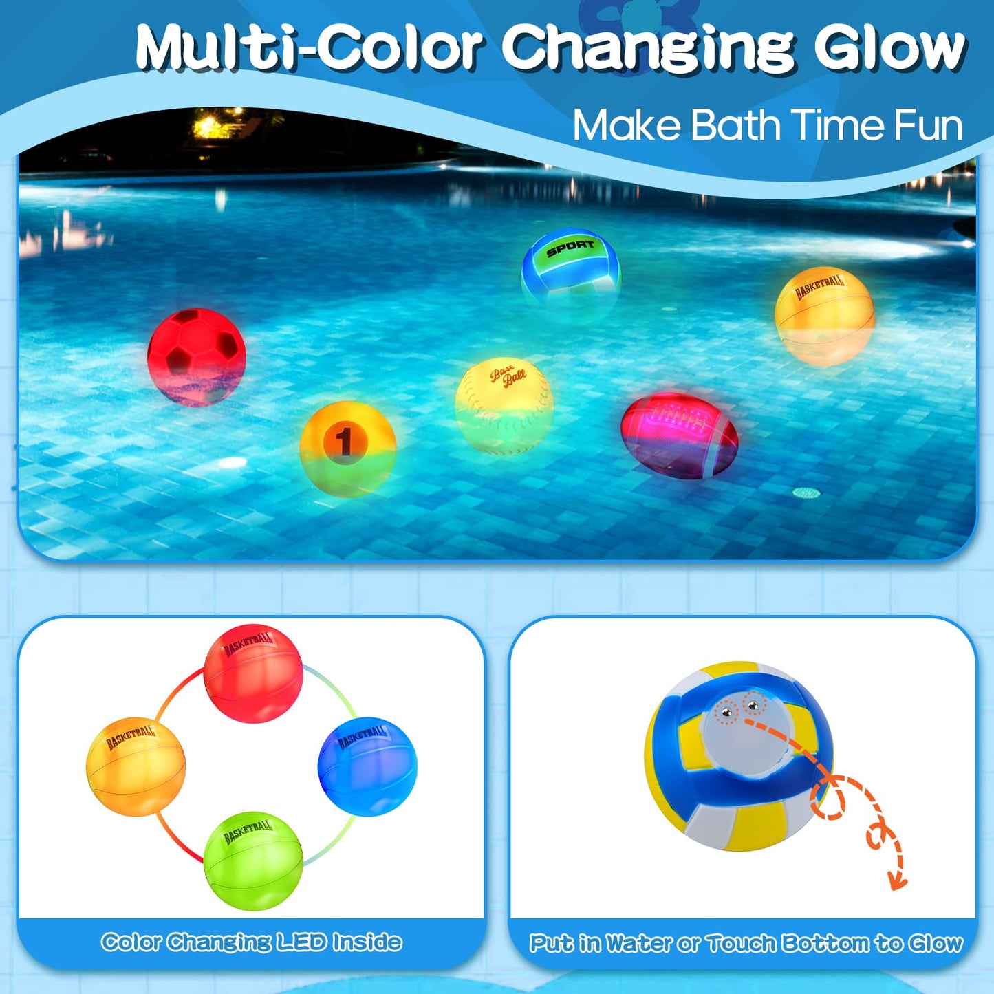 Light Up Bath Toys, Bathtub Basketball Hoop for Kids 1-3, Toddler Water-Activated Light Up Toys 6-12-18 Months, Sensory Toys for Tub Pool Swimming Shower, Baby Bathtub Gift for Boy Girl Birthday