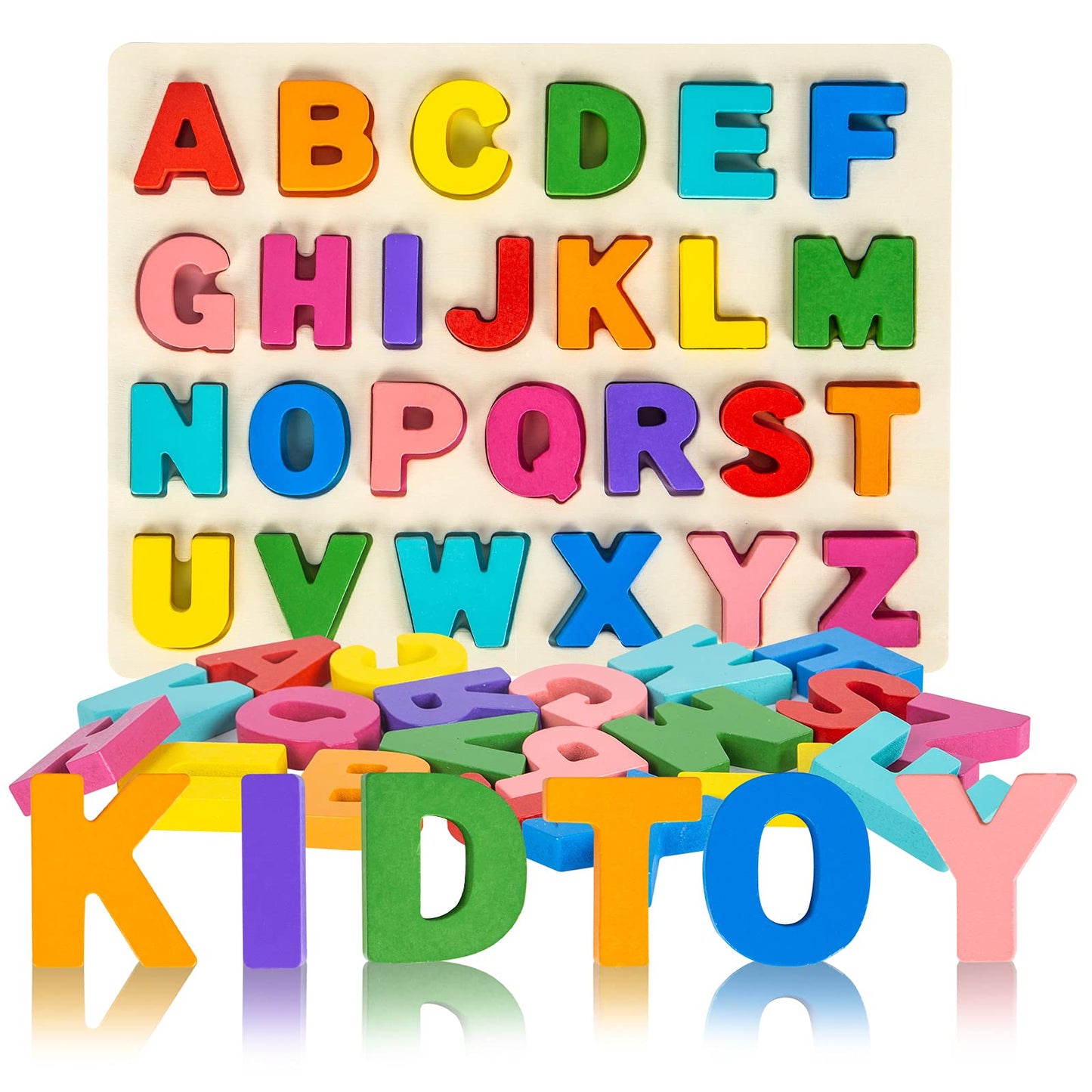 Attmu Alphabet Puzzles Wooden Puzzles for Toddlers Toy, Shape ABC Puzzle Alphabet Learning Toys Preschool Educational Toys Gift for Girls Boys
