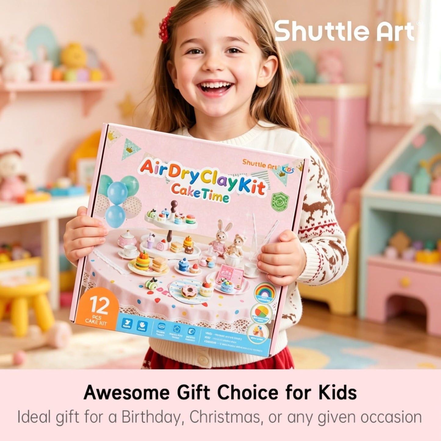 Shuttle Art Air Dry Clay for Kids - Cake Time, 52 PCS Modeling Clay Kit with Sculpting Tools and Tutorials, Safe & Non-Sticky, Craft Gifts for Boys & Girls