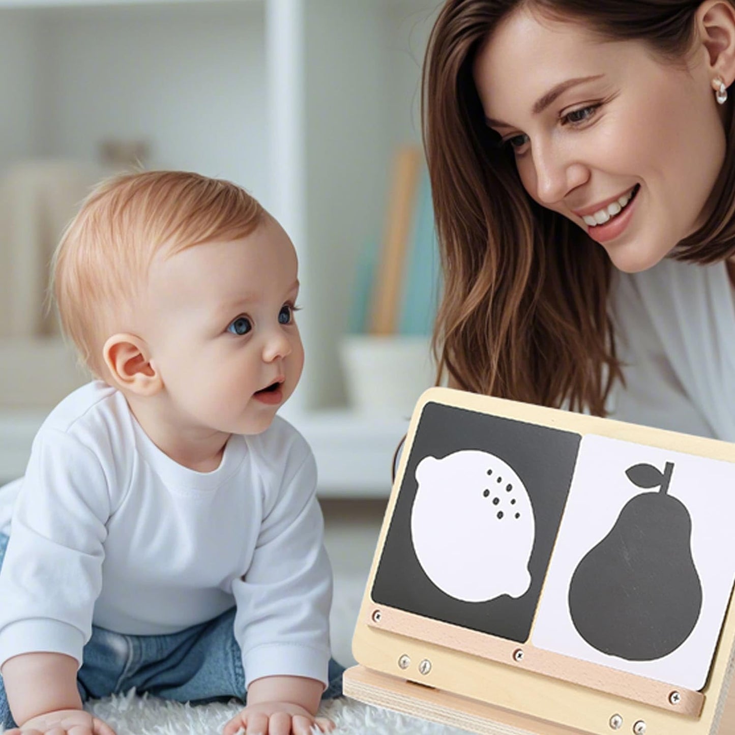 IEATFO Tummy Time Play Set Adjustable Angle, Double-Sided Design, Montessori Tummy Time Toys Large Baby Safe Mirror and Card Display Stand with Black and White High Contrast Baby Cards