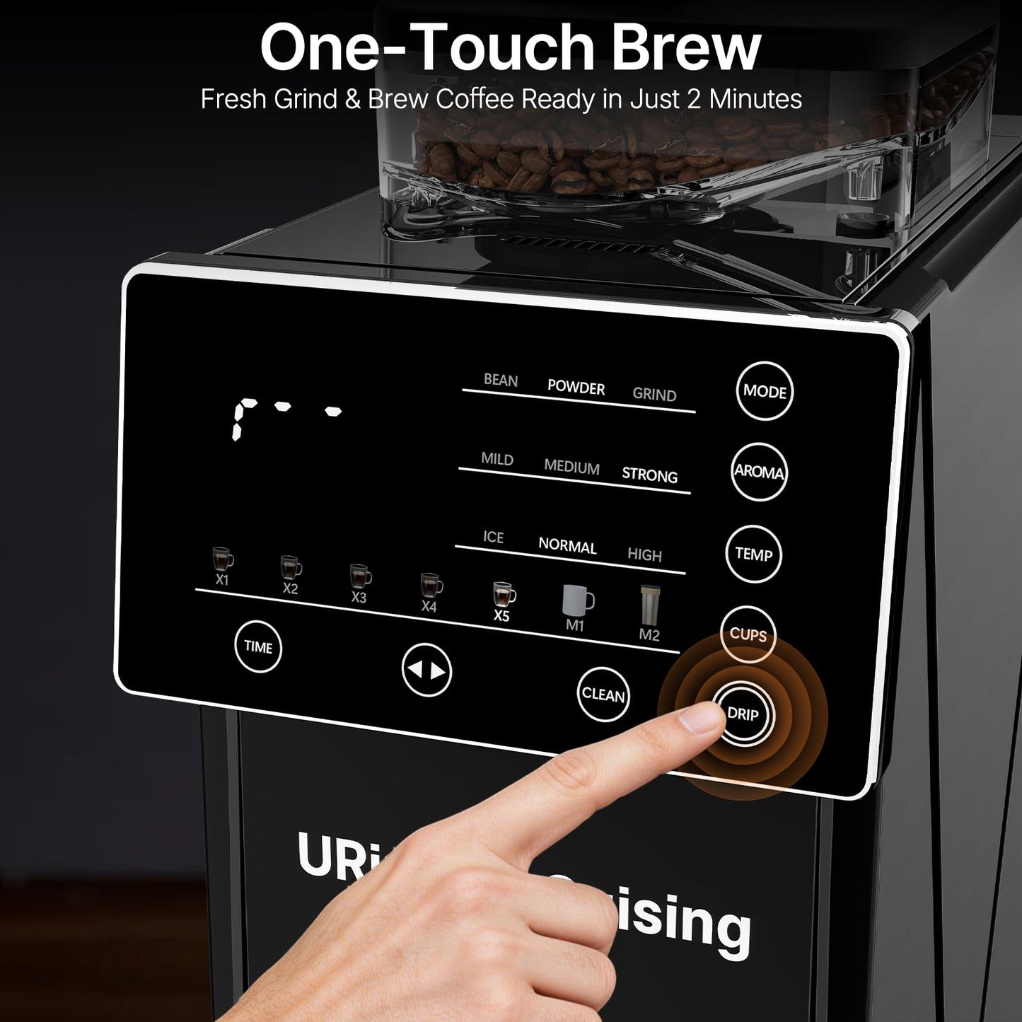 URintells Cuising Coffee Maker with Grinder, 22OZ Drip Coffee Maker with Glass Carafe and Removable Filter, Programmable Hot and Cold Bean to Cup Coffee Machine with Timer, Auto Shut Off