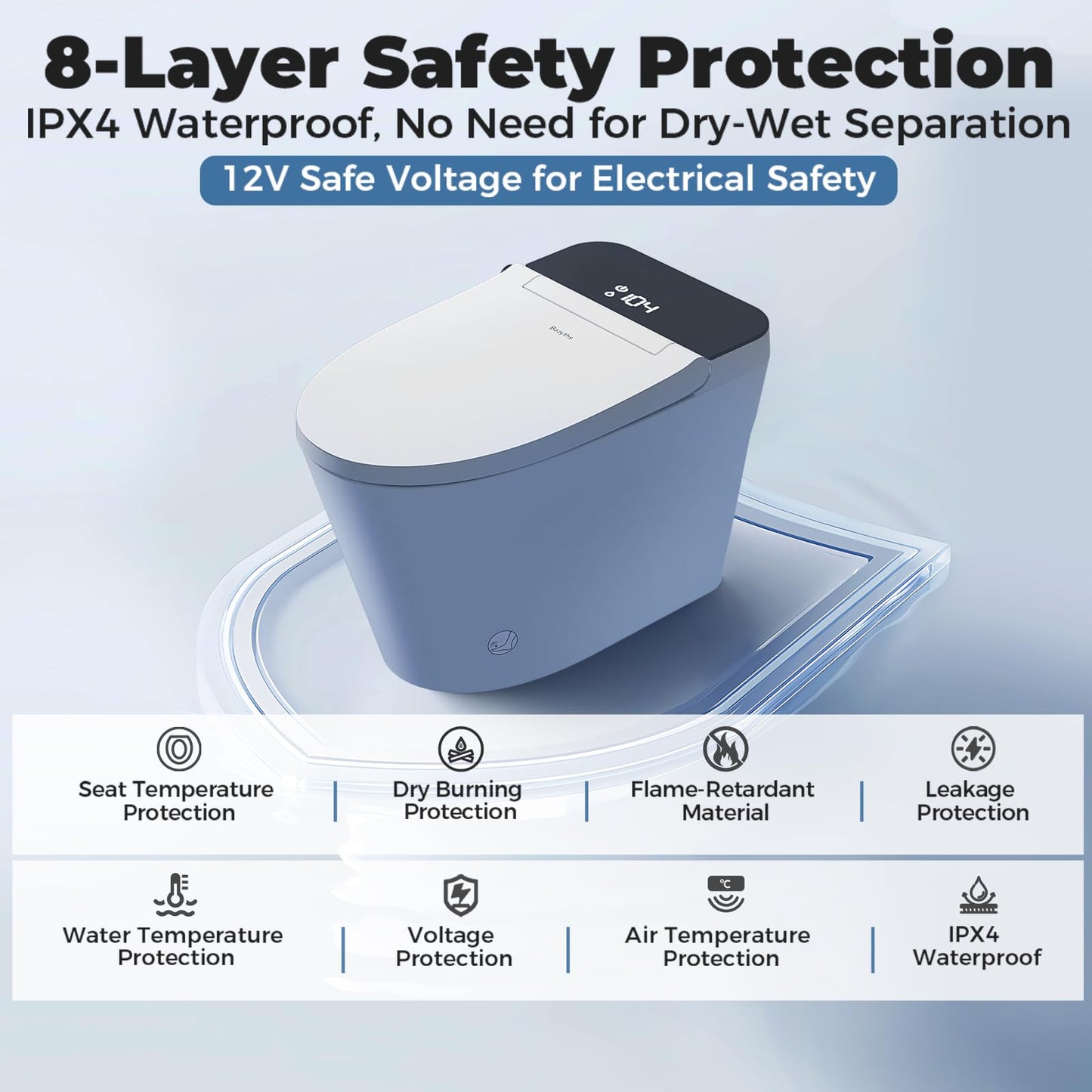Bazyths Smart Toilet with Bidet Built in Tank, Auto Open Close Lid, 12" Rough In, Heated Seat Foot Sensor, Rear & Feminine Wash Warm Water Air Dryer Self Cleaning, One-Piece Elongated (ZY695A)
