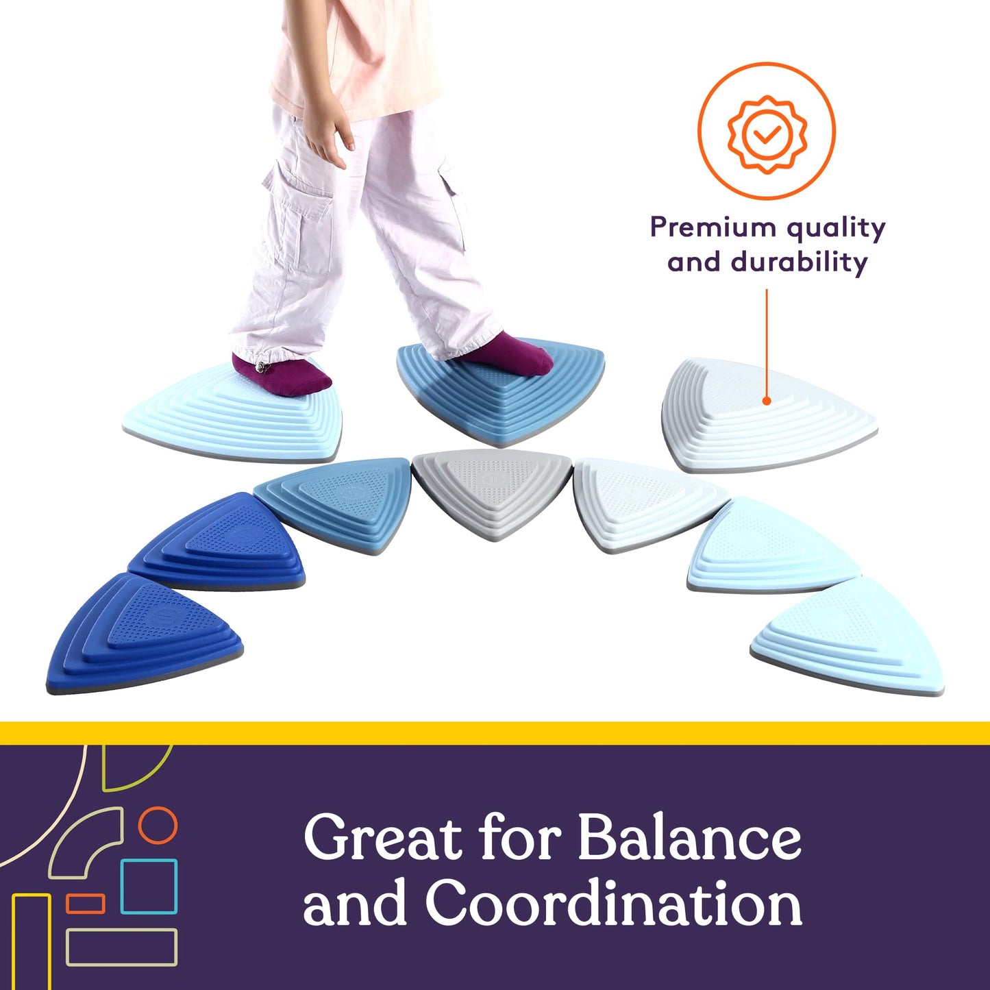 Special Supplies 10 Stepping Stones for Kids Indoor and Outdoor Balance Blocks Promote Coordination, Balance Strength Child Safe Rubber, Non-Slip Edging (Ocean)